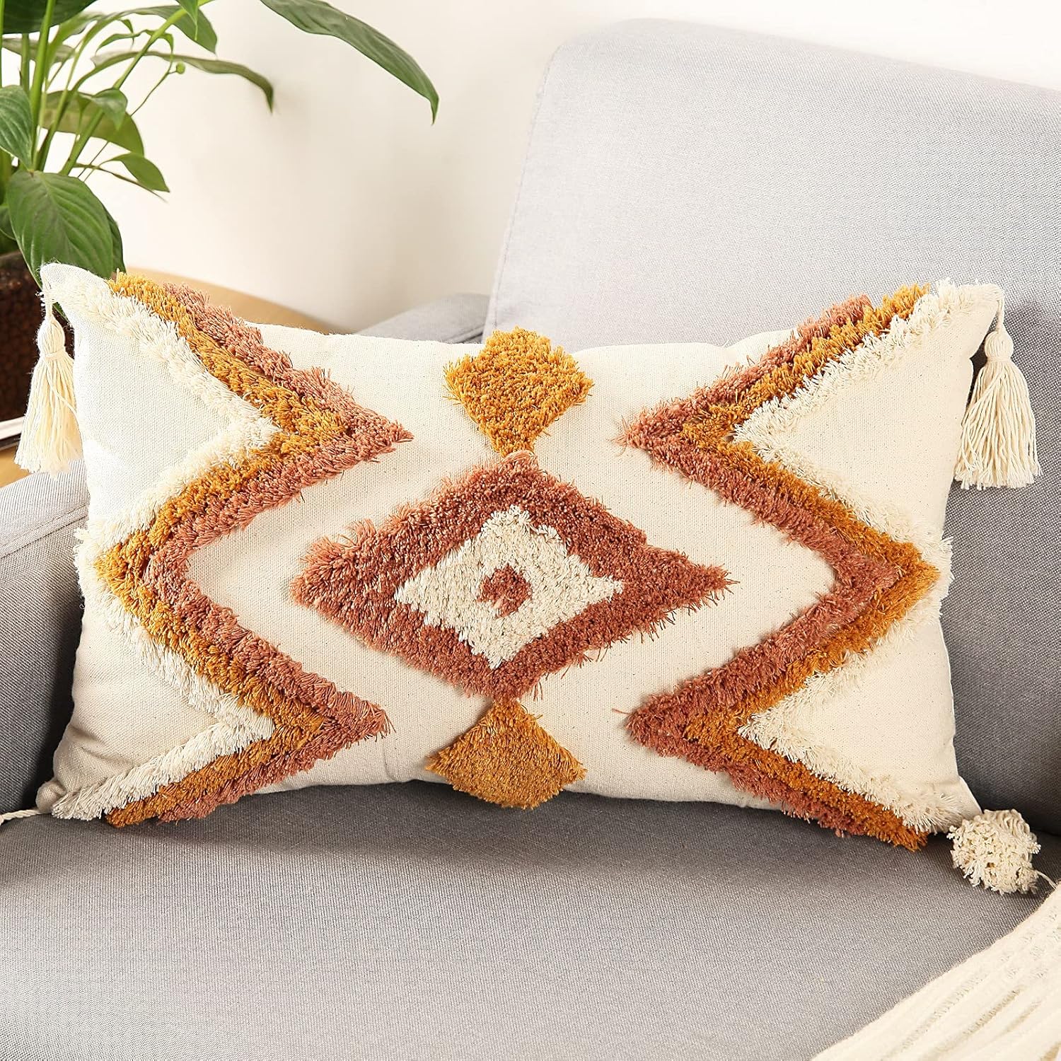 Tufted Boho Orange Throw Pillow Cover — 20" — Orange-c