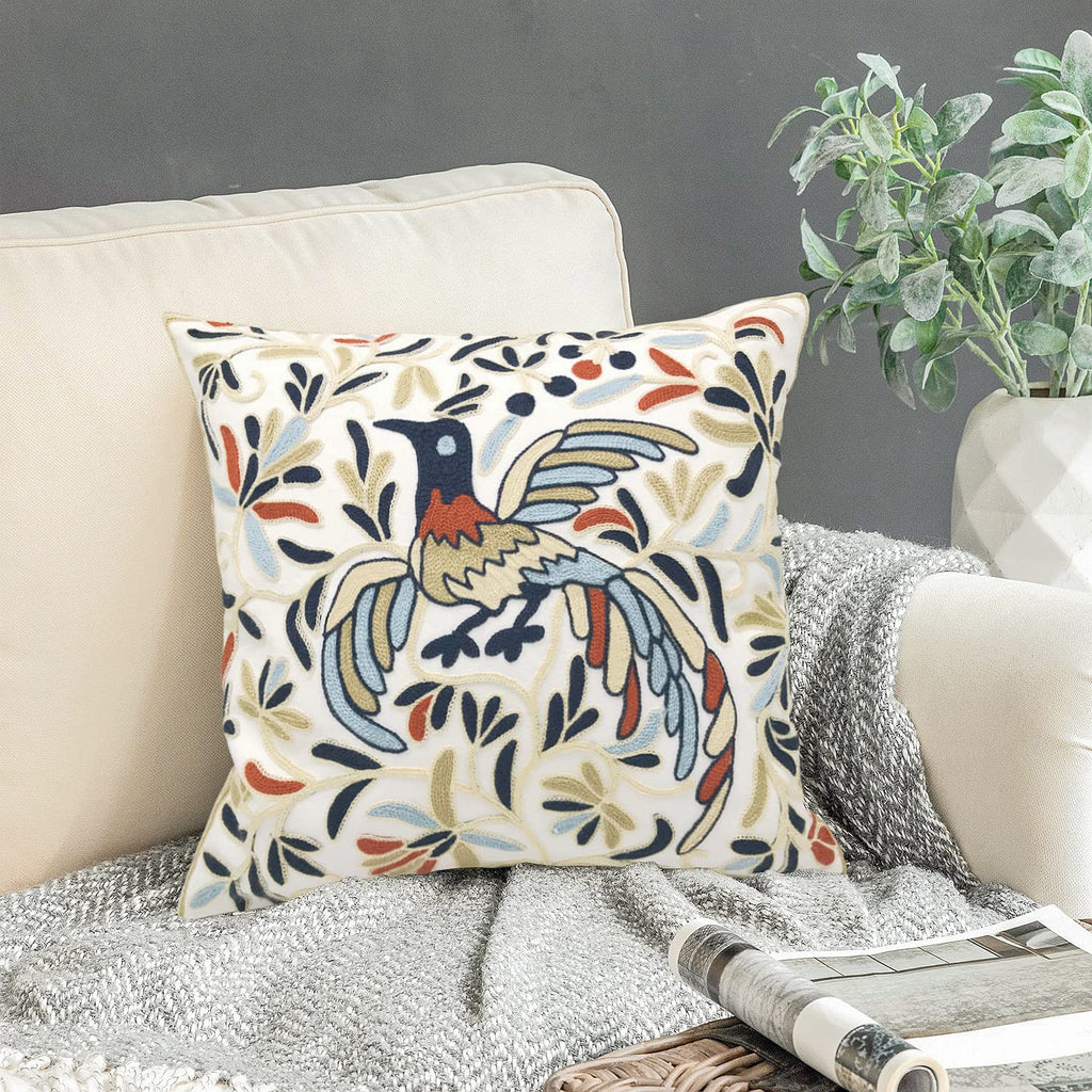 Embroidered Boho Blue Throw Pillow Cover — 18"