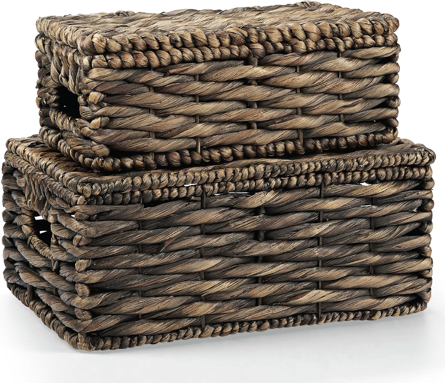 Boho Beige Woven Basket — Set of 2 — Black