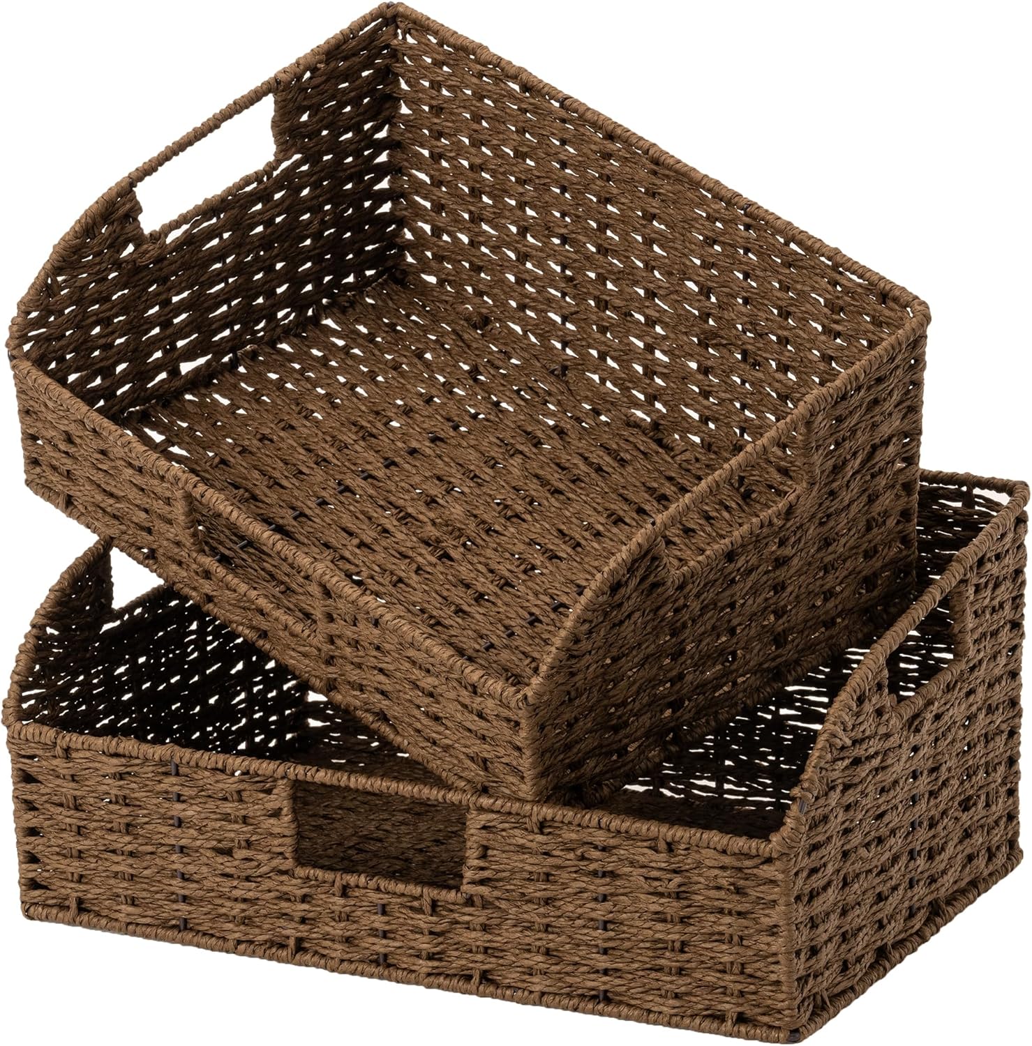 Handwoven Boho Beige Storage Basket — 10" — 15¾"L x 11"W x 7½"H + 14¼"L x 9¾"W x 6¾"H