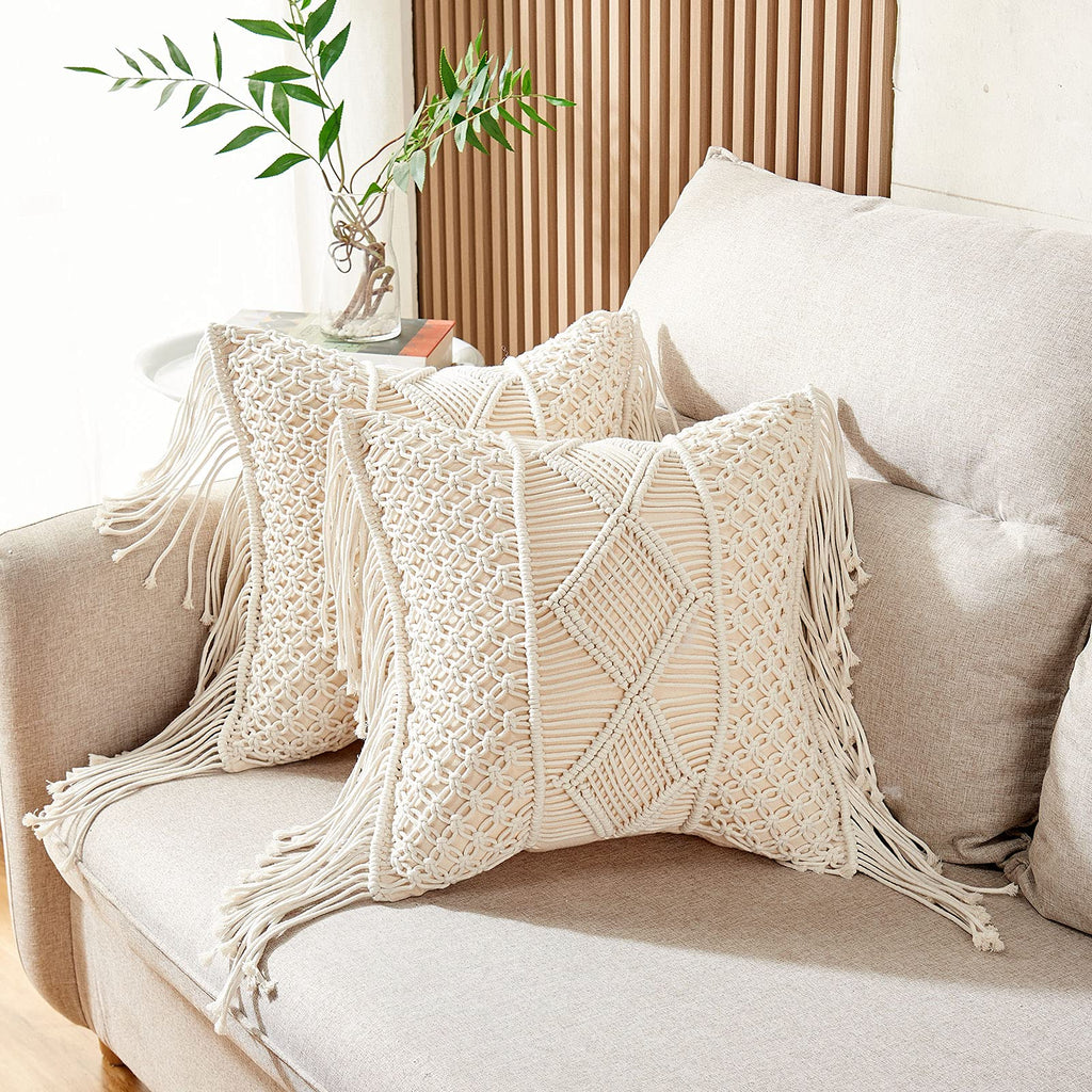 Boho Rattan Throw Pillow Cover — 17"