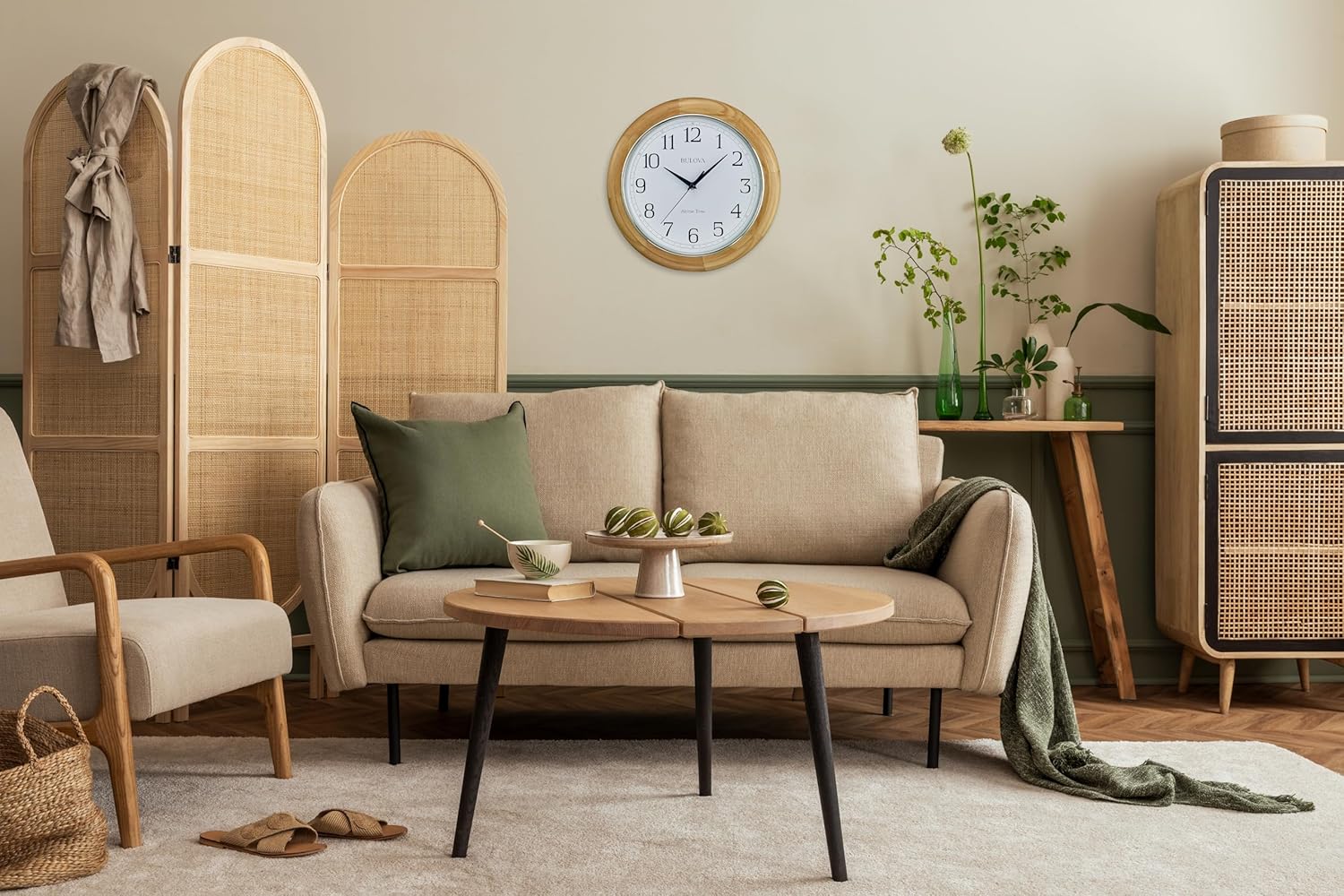 Battery Operated Mid-Century Wood Wall Clock - View 4