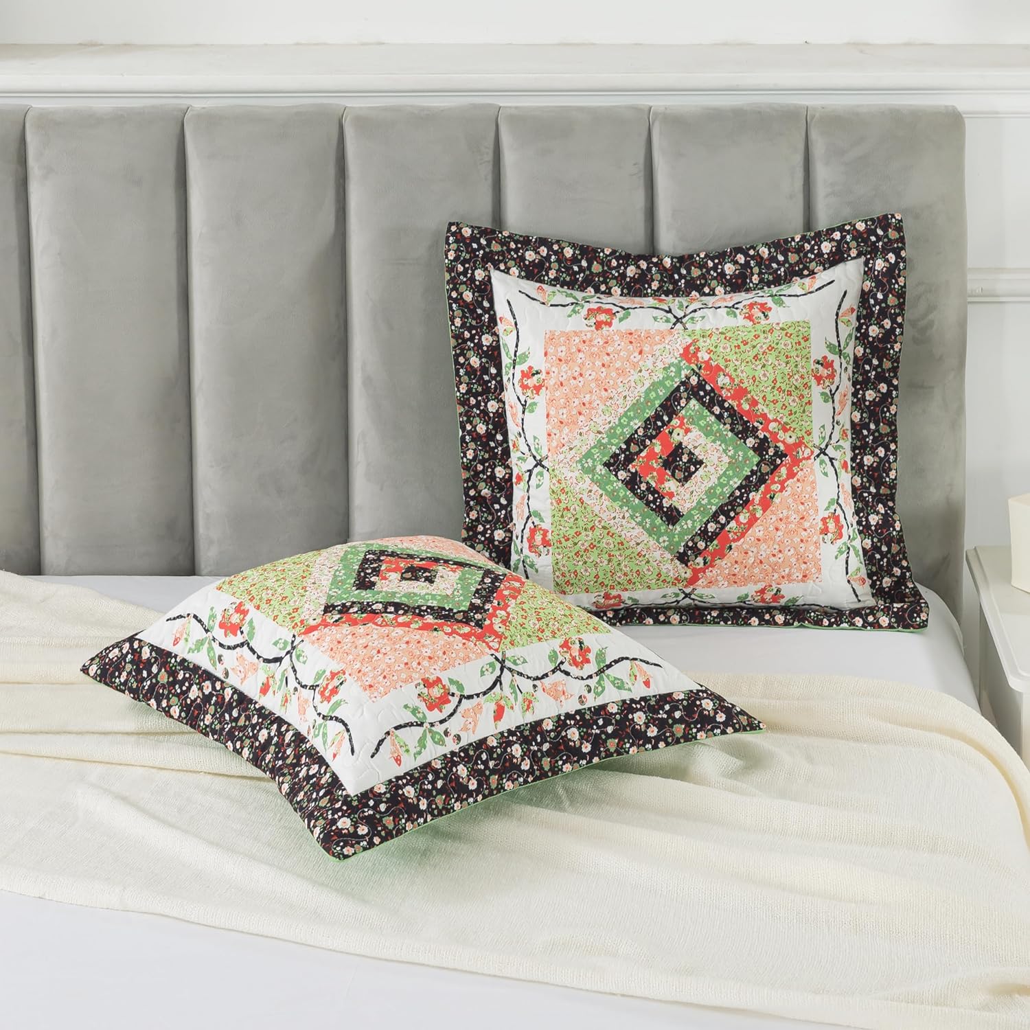 Boho Blue Throw Pillow Cover — 18" — Green