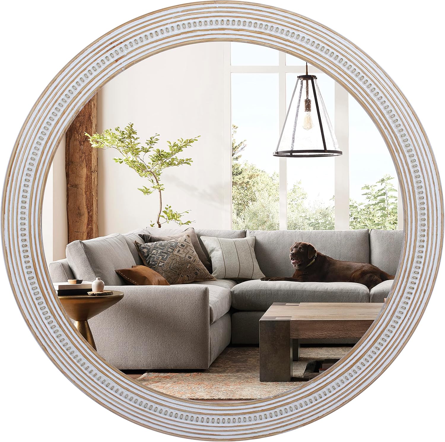 Boho Wood Round Mirror — 24" — 30"L x 30"W
