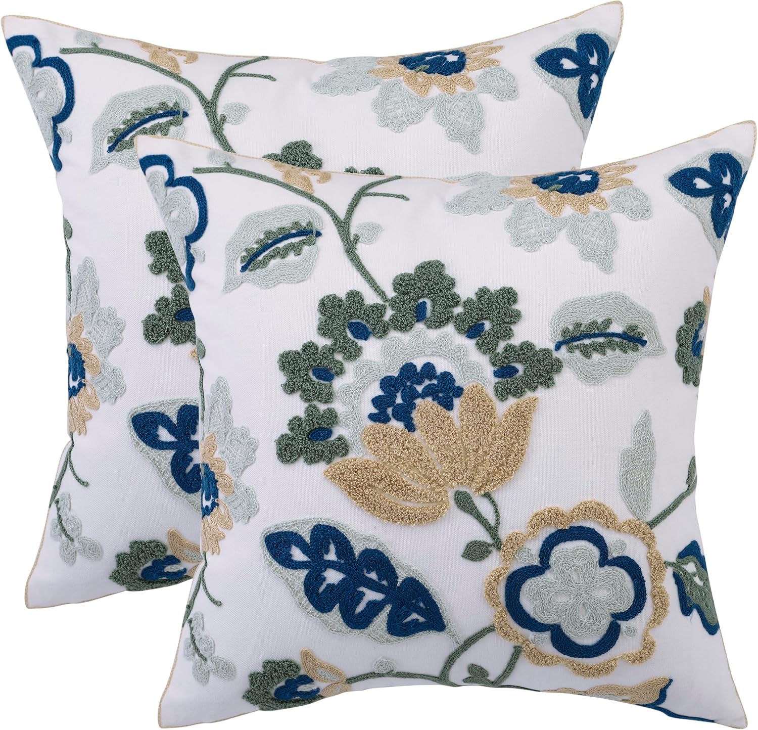 Embroidered Boho Blue Throw Pillow Cover — 18" — Blue Dragon Flower