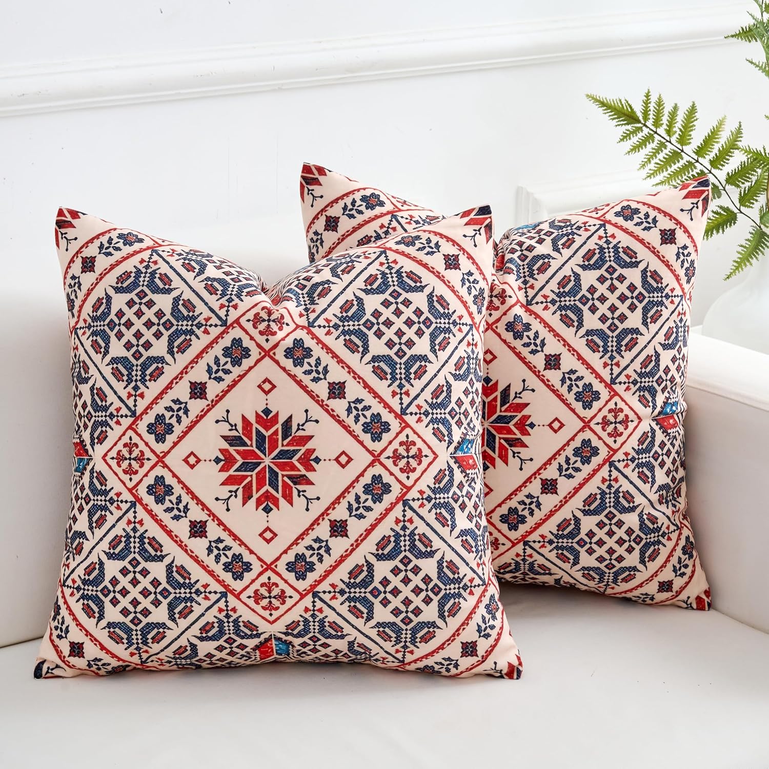 Velvet Boho Blue Throw Pillow Cover — 18" — 18" x 18" (Pack of 2)