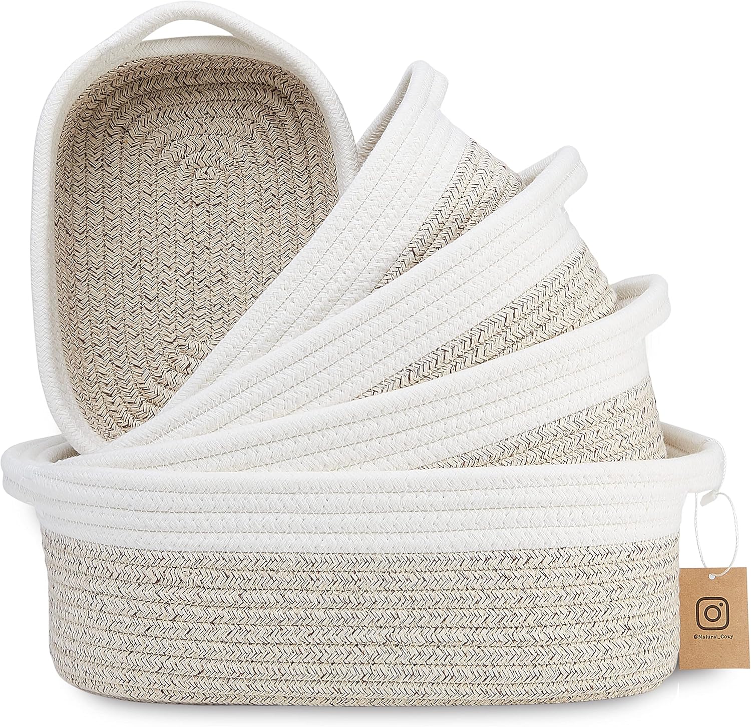 Boho Beige Woven Basket — Off White & Mixed Brown