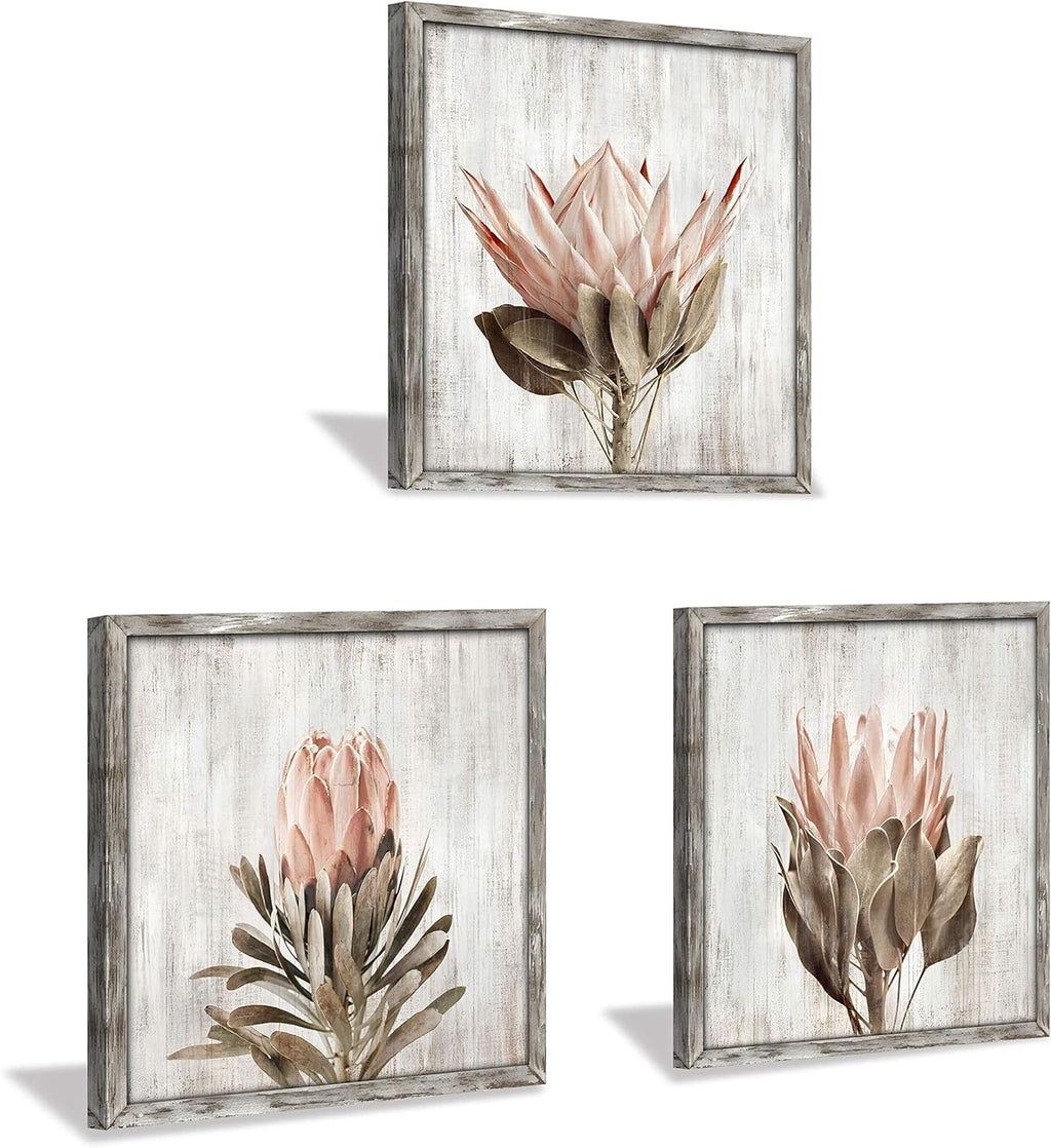 Black Wall Art — 16" — Wood Pink flower