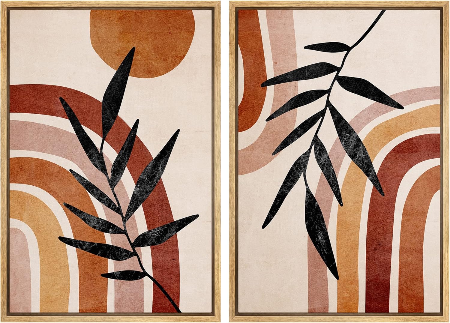 Framed Mid-Century Fabric Wall Art — 16" — 24" x 36" x 2 Panels NATURAL