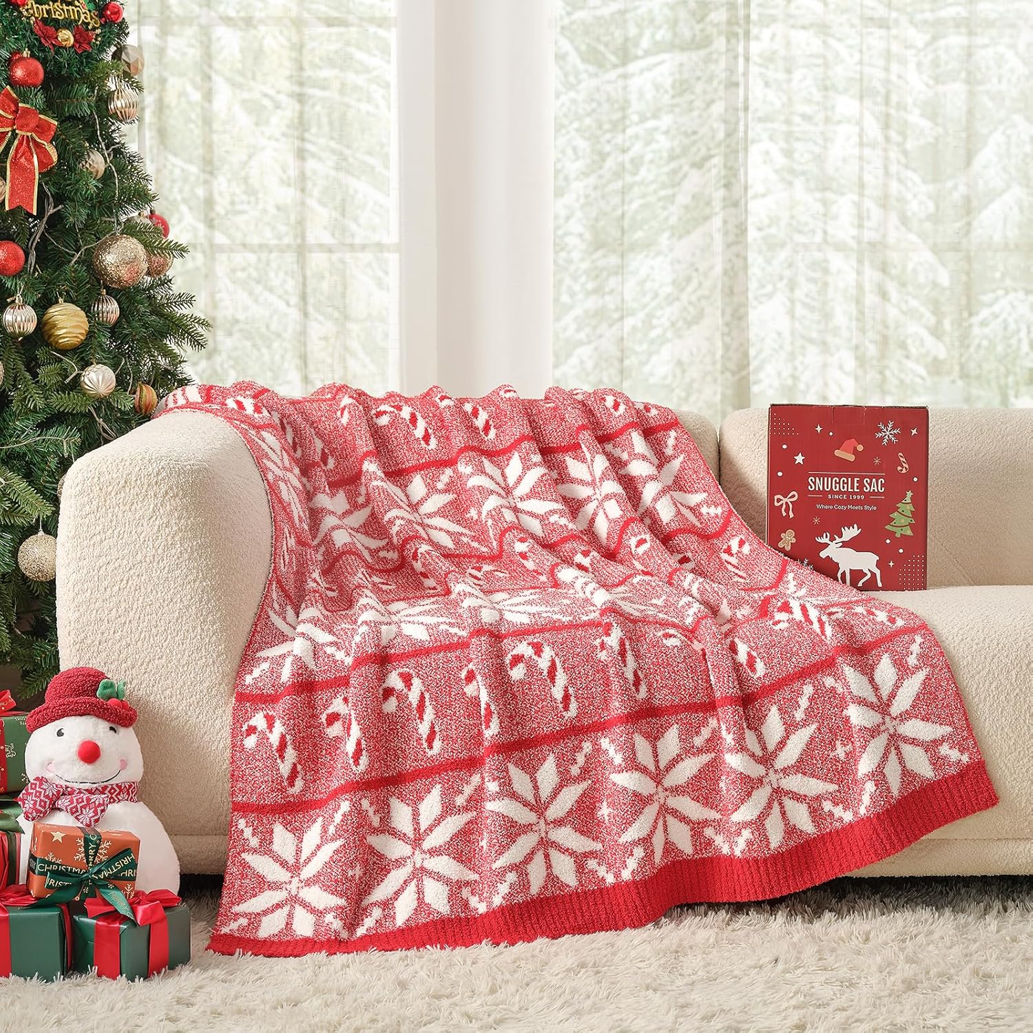 Red Throw Pillow — 50" — Fairy Isle Snowflake