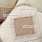 Linen Boho Beige Throw Pillow Cover — 18" - View 2