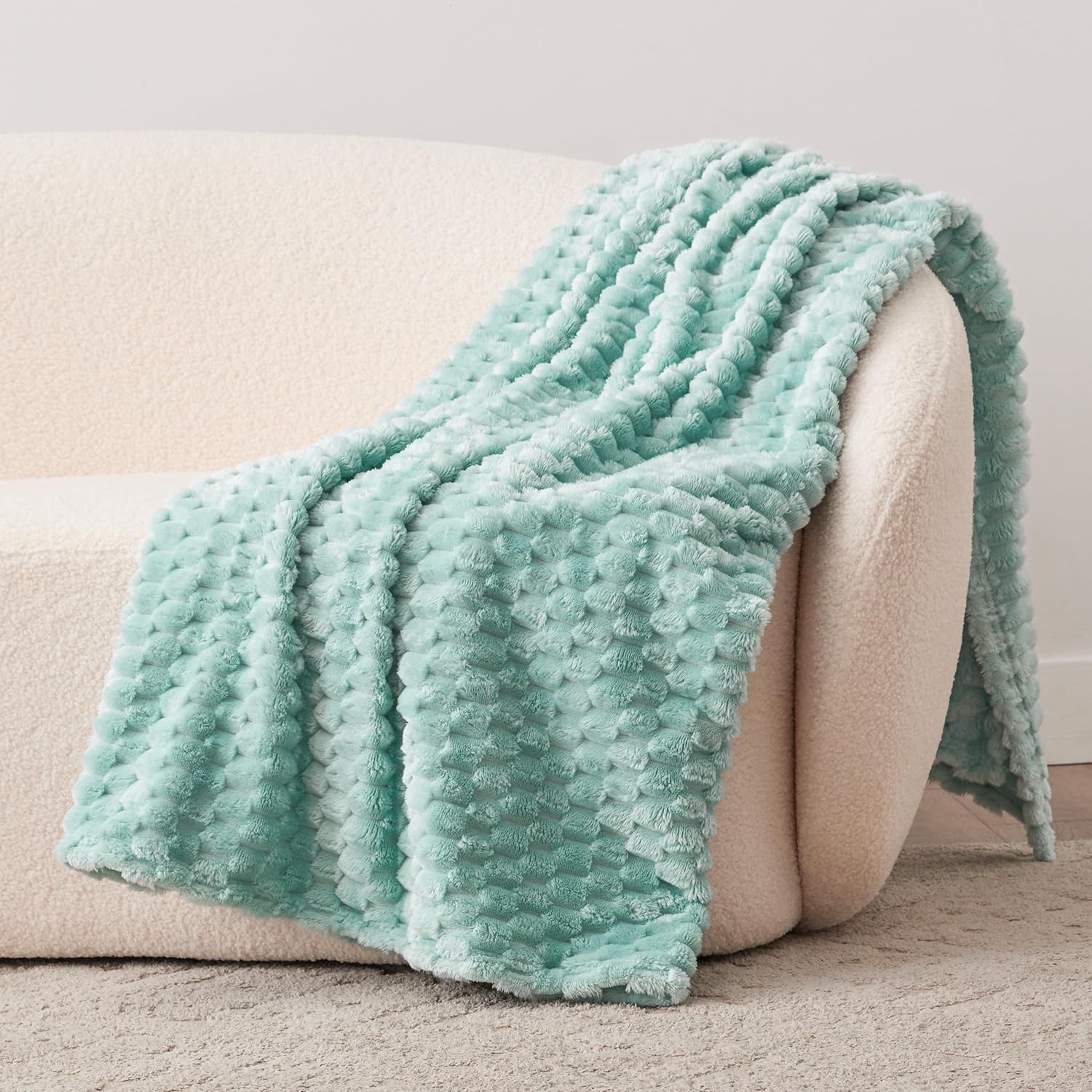 Beige Throw Pillow — 50" — Cyan-blue