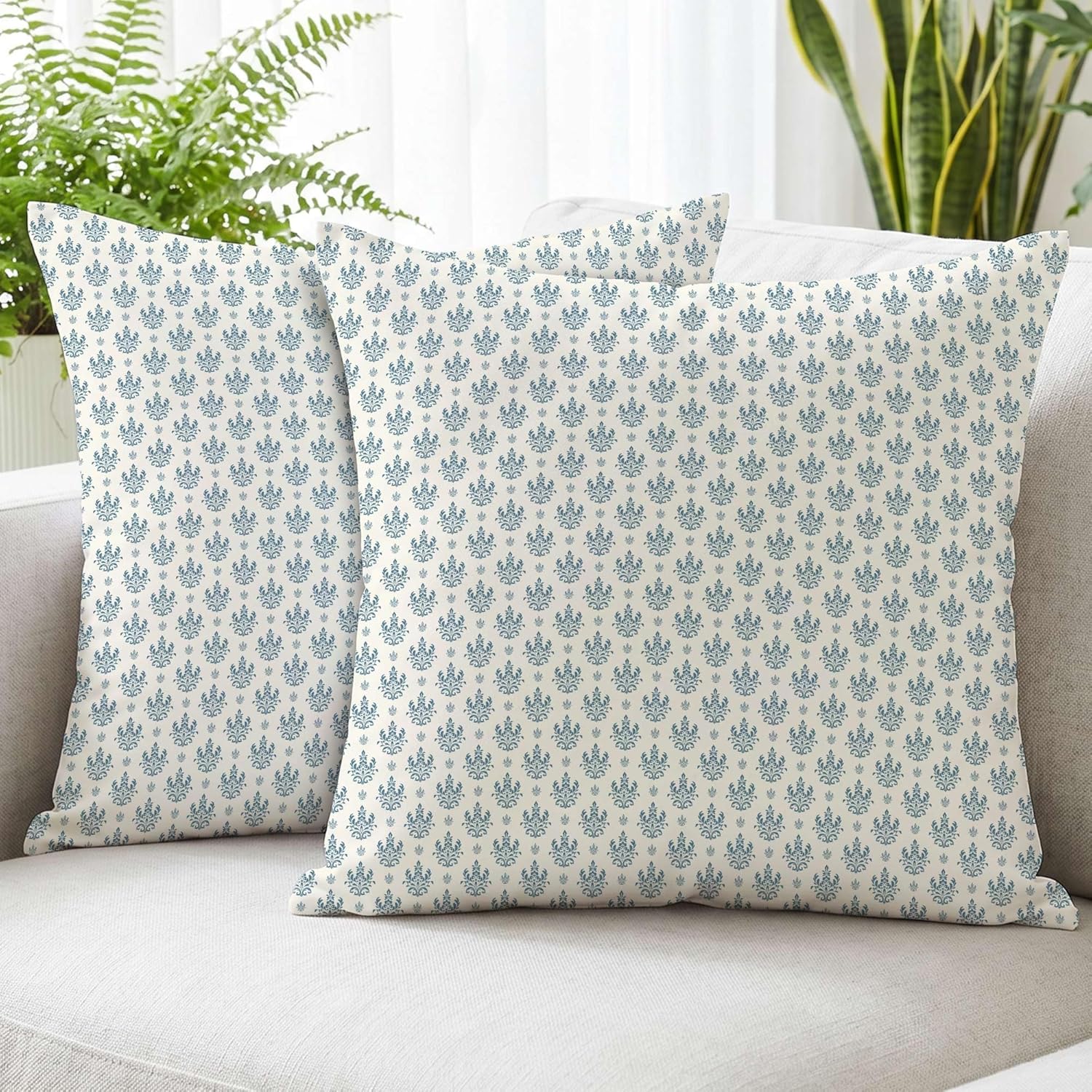 Vintage Boho Beige Throw Pillow Cover — 18" — Aqua Blue
