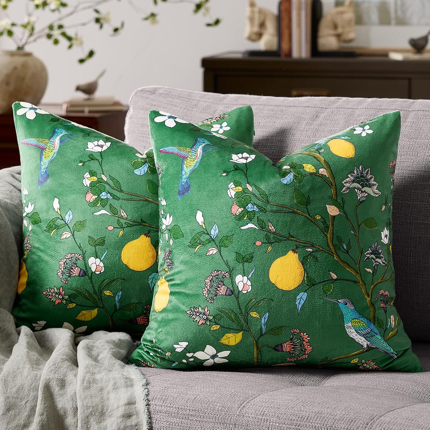 Velvet Boho Beige Pillow Cover — 20" — Dark Green