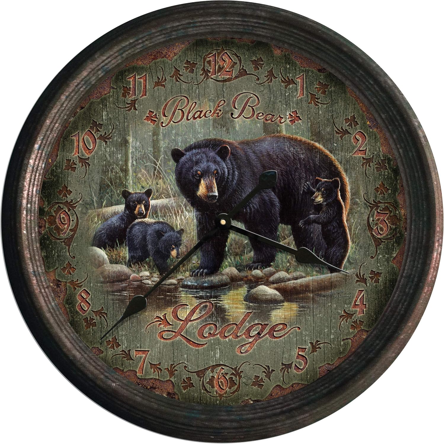 Battery-Operated Farmhouse Black Wall Clock — 15" — Black Bear Lodge