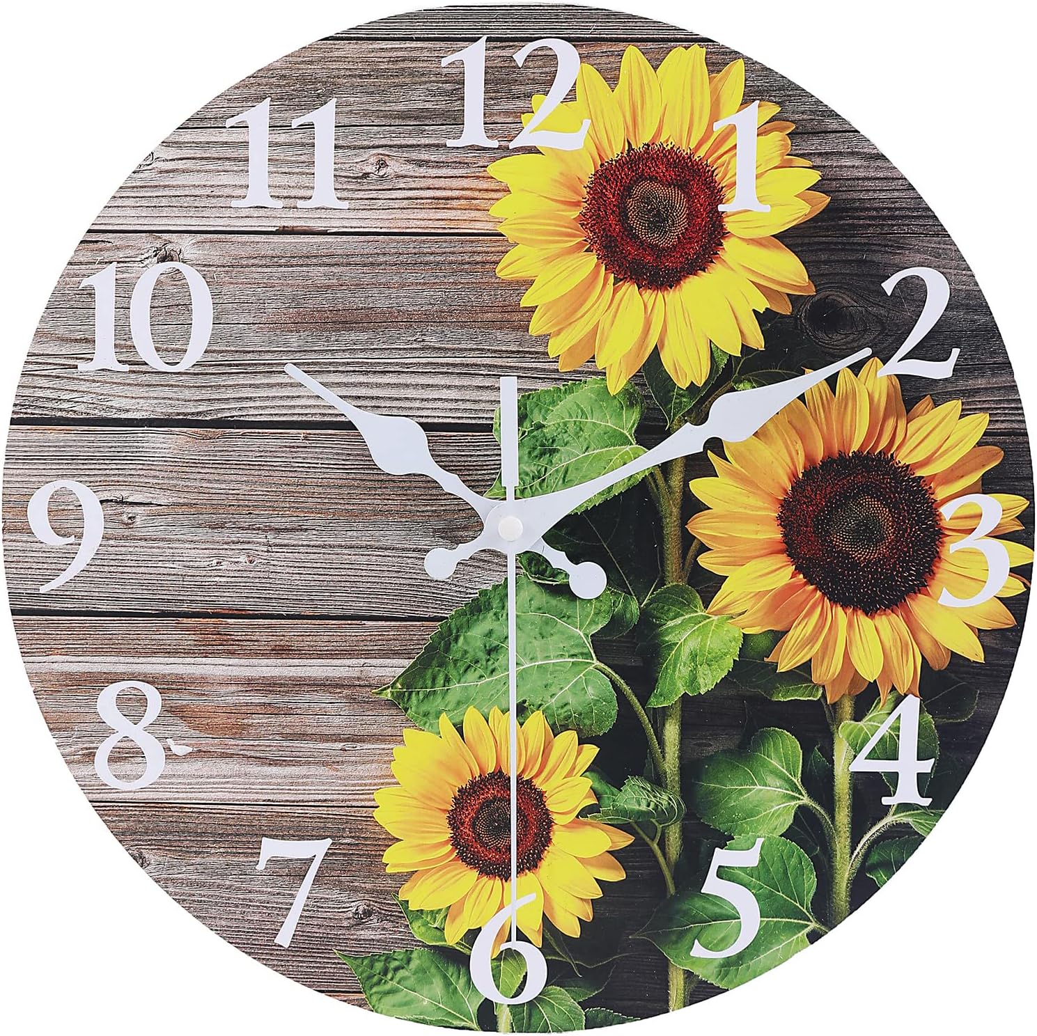 Battery Operated Wood Wall Clock — 8" — Sunflower