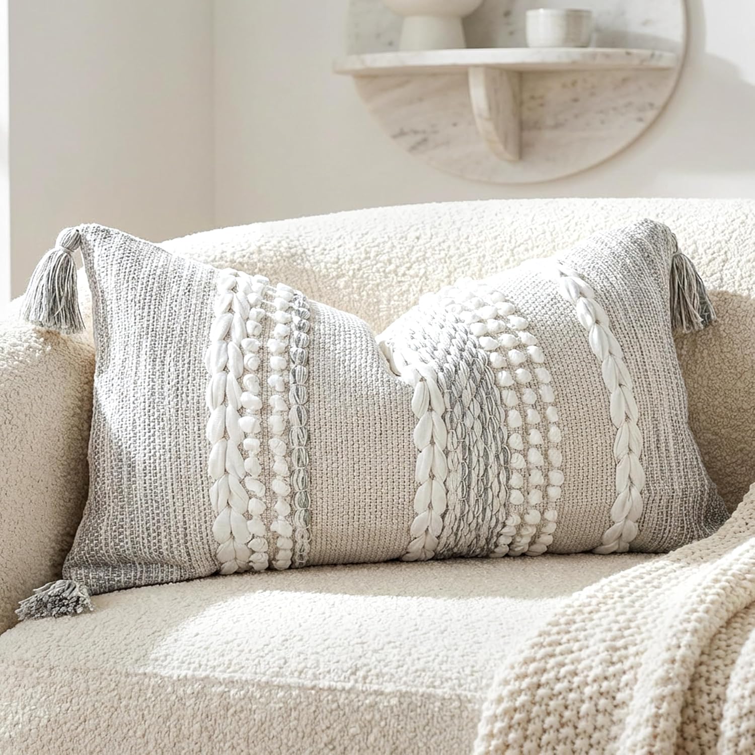 Lumbar Boho Beige Throw Pillow Cover — 36" — 24" x 14" (Pack of 1)