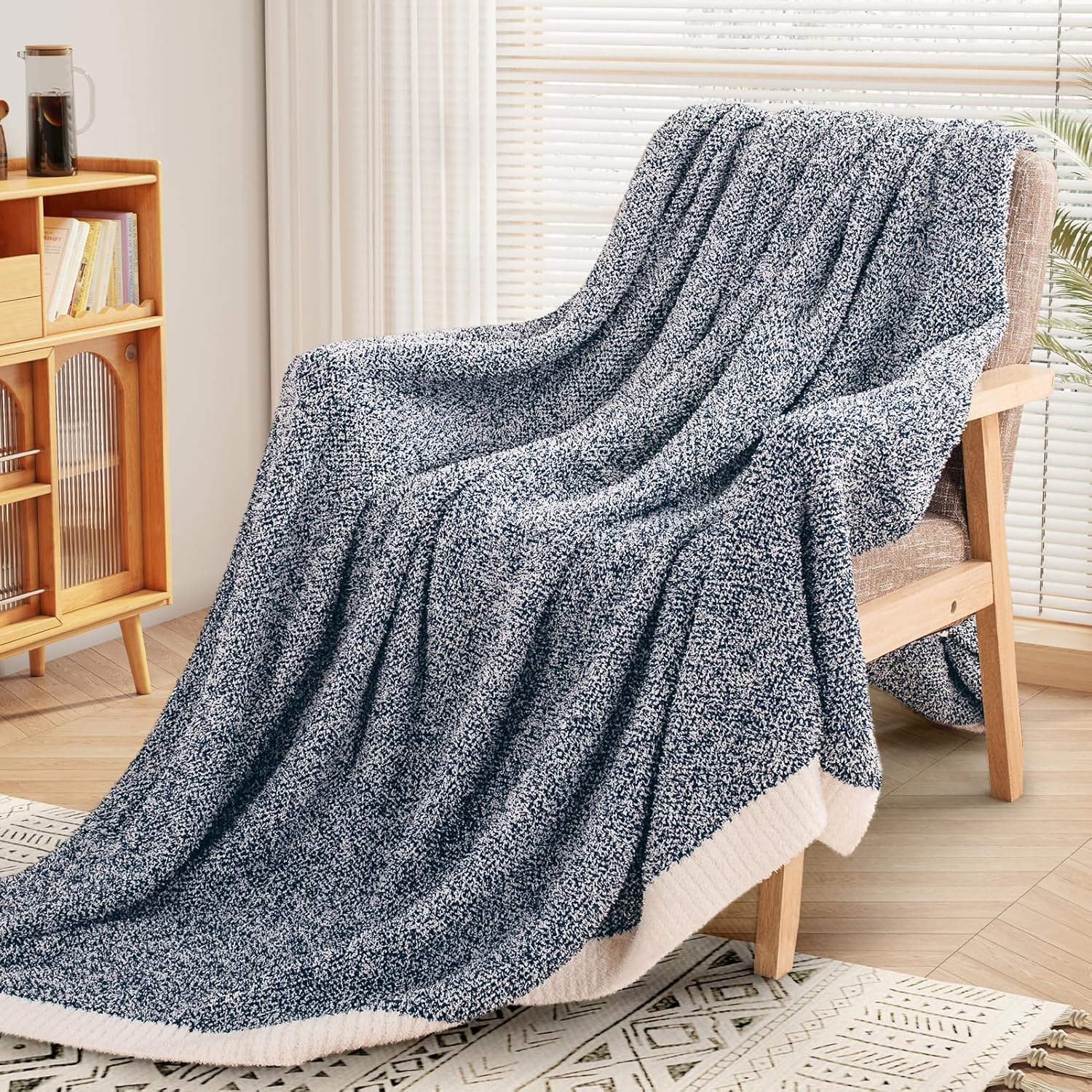 Luxe Beige Throw Pillow — 50" — Heather Navy