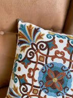 Embroidered Boho White Throw Pillow Cover — 18x18 - View 7