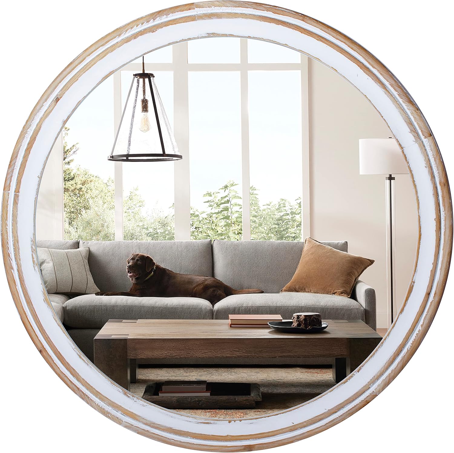 Boho Wood Round Mirror — 24" — 30"L x 30"W