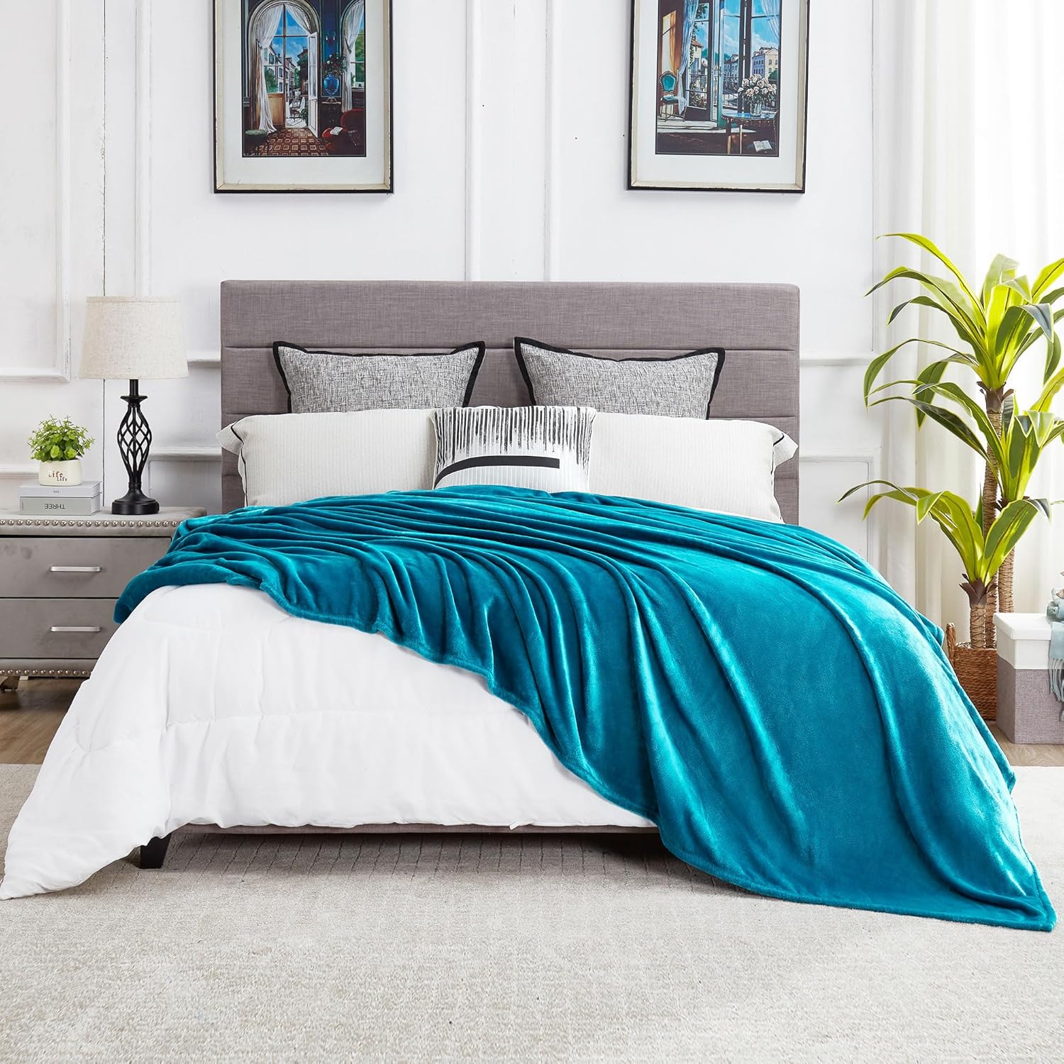Velvet Luxe Beige Throw Pillow — 50" — Plain - Teal