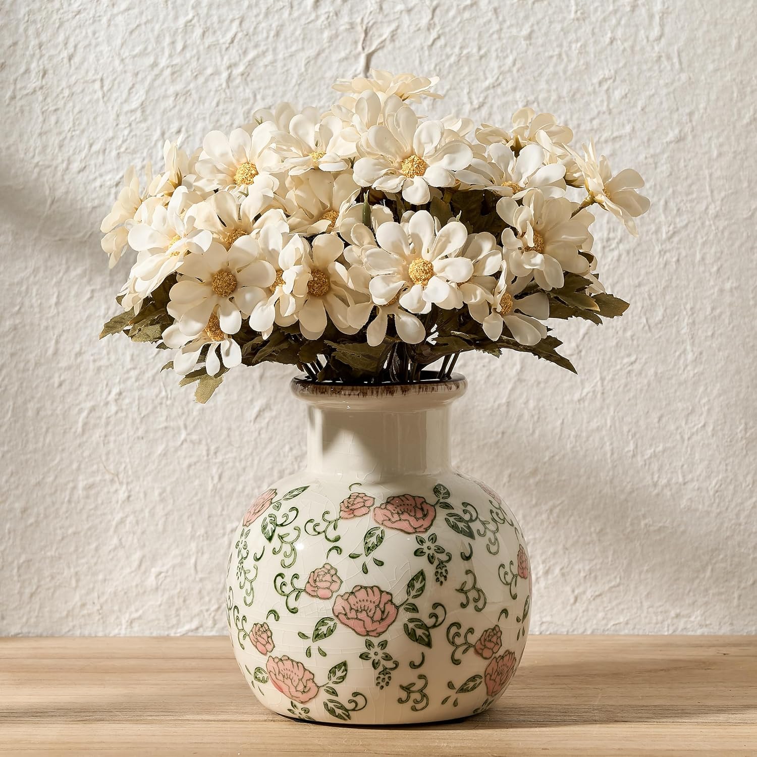 Boho Beige Flower Vase — 6" — 18795-red Rose