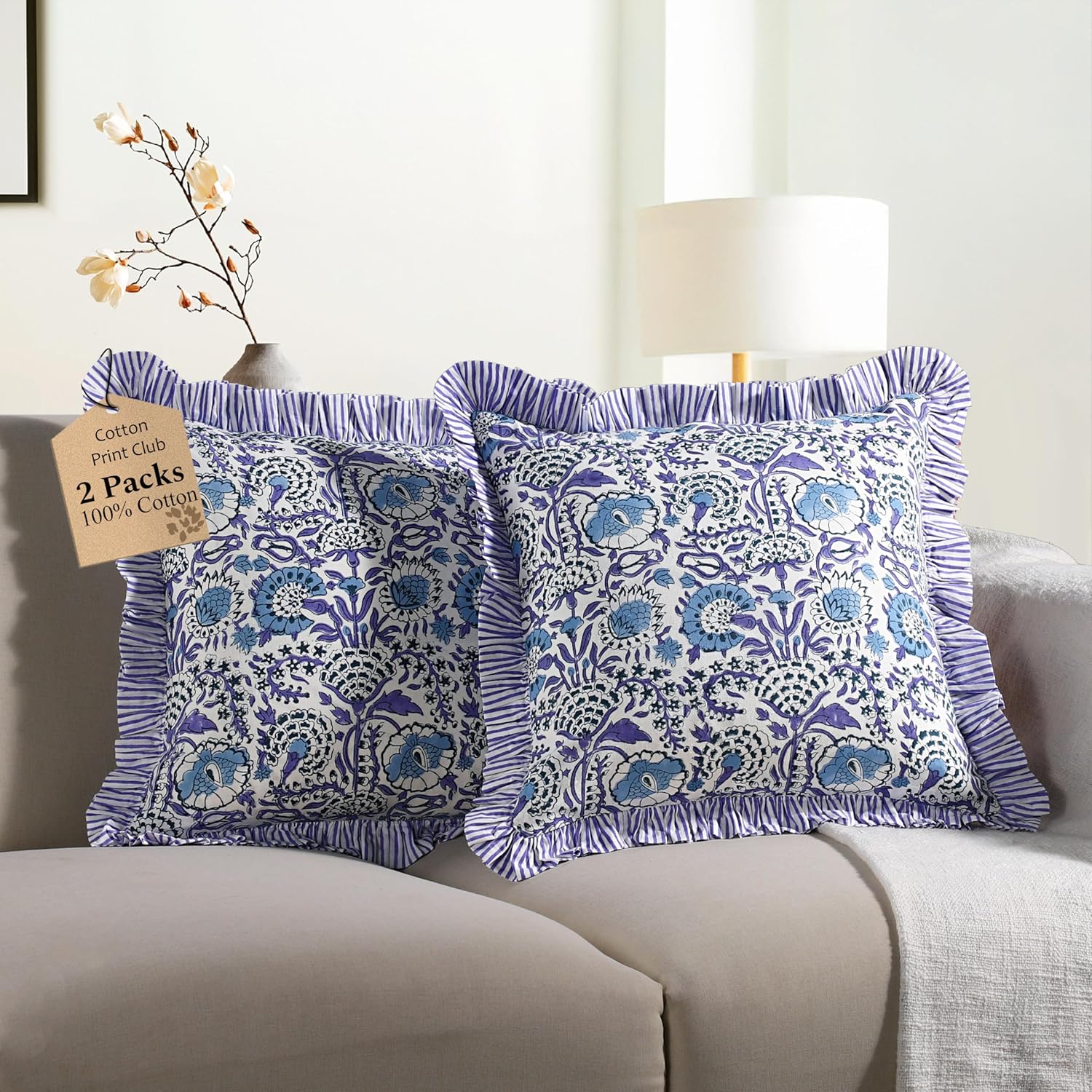 Boho Blue Throw Pillow — 20" — 18" x 18" (Pack of 2)