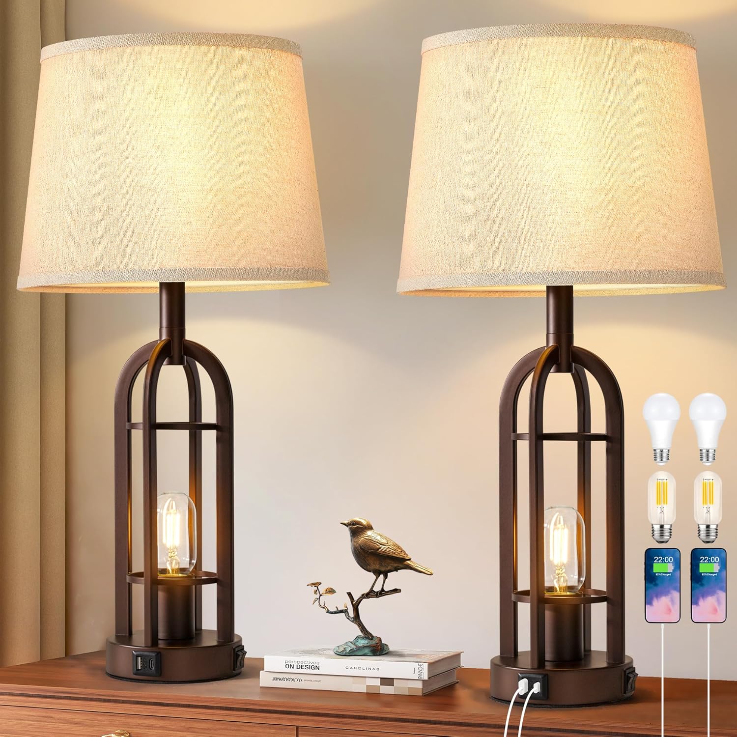USB Farmhouse Black Bedside Lamp — 24" — 2.Oil-Rubbed Bronze