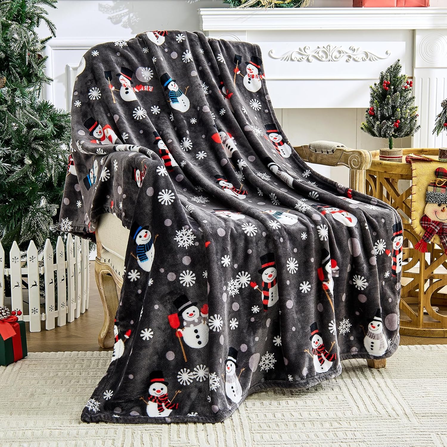 Black Throw Pillow — 50" — 04 Christmas Grey