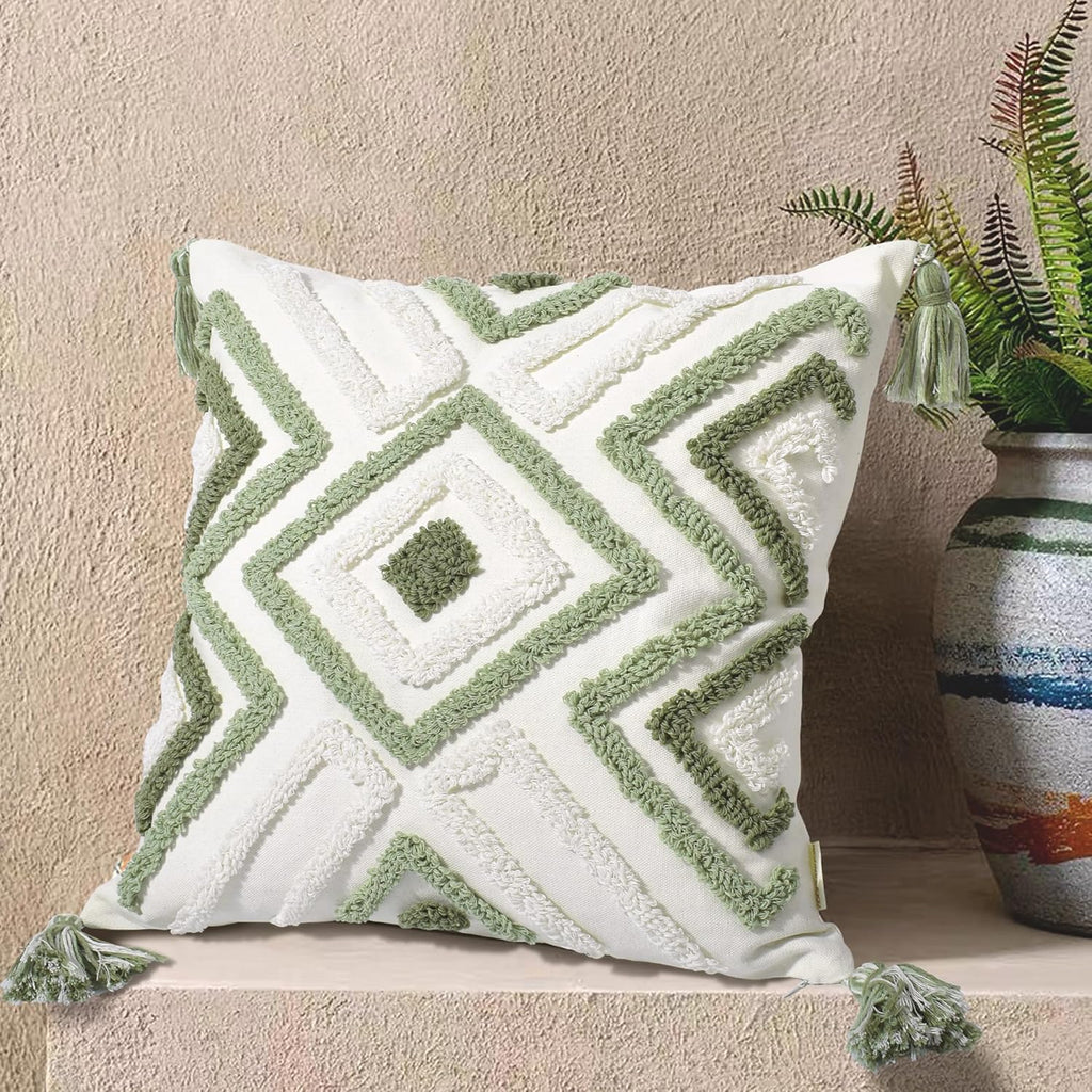 Tufted Boho Beige Throw Pillow Cover — 18" - View 2