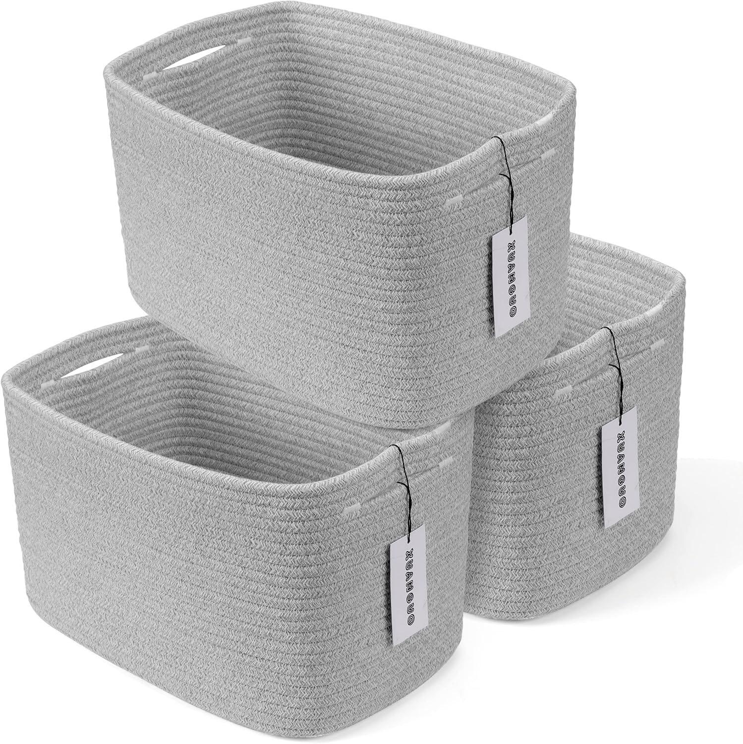 Boho Beige Woven Basket — 9.3" — Grey