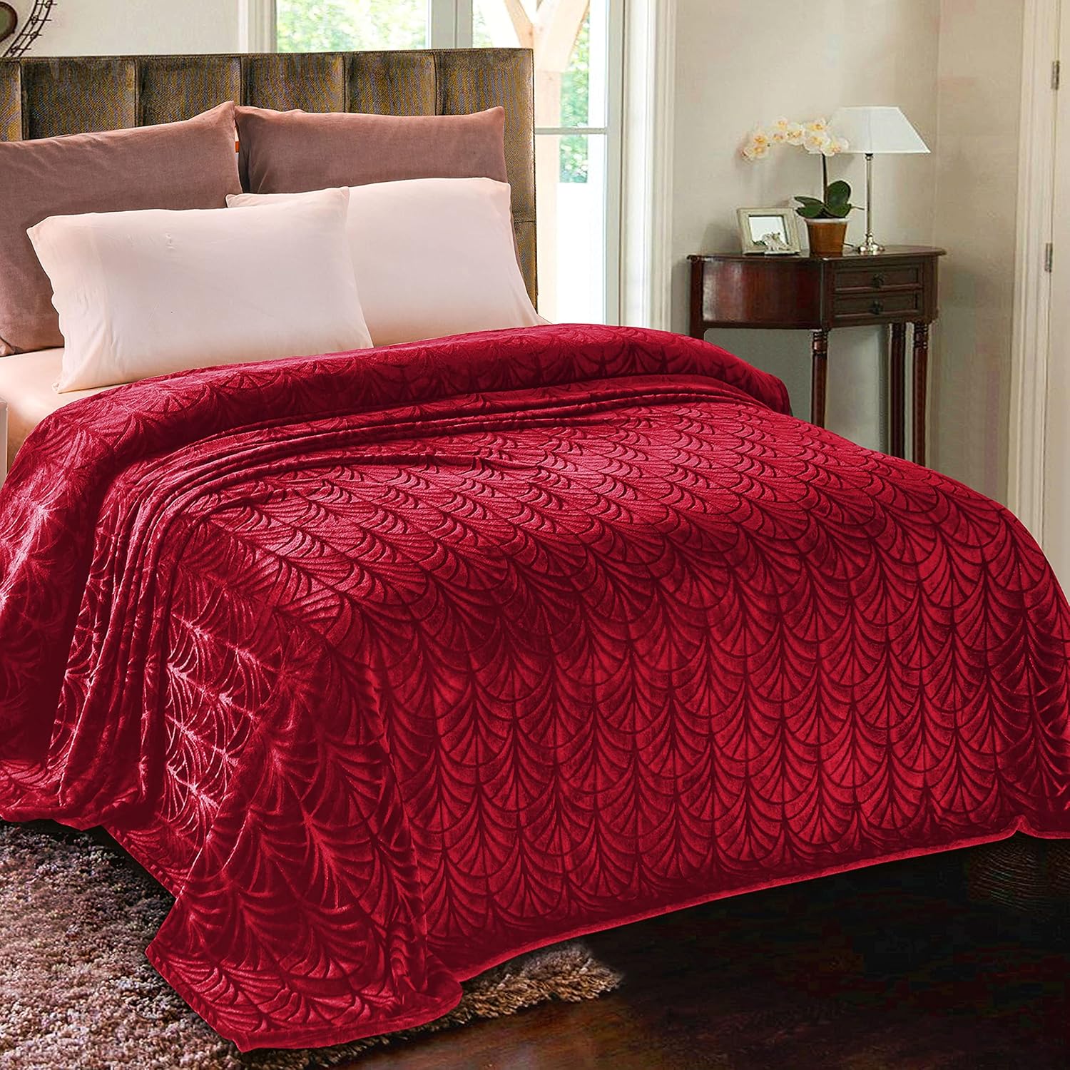 Velvet Luxe Beige Throw Pillow — 50" — Red