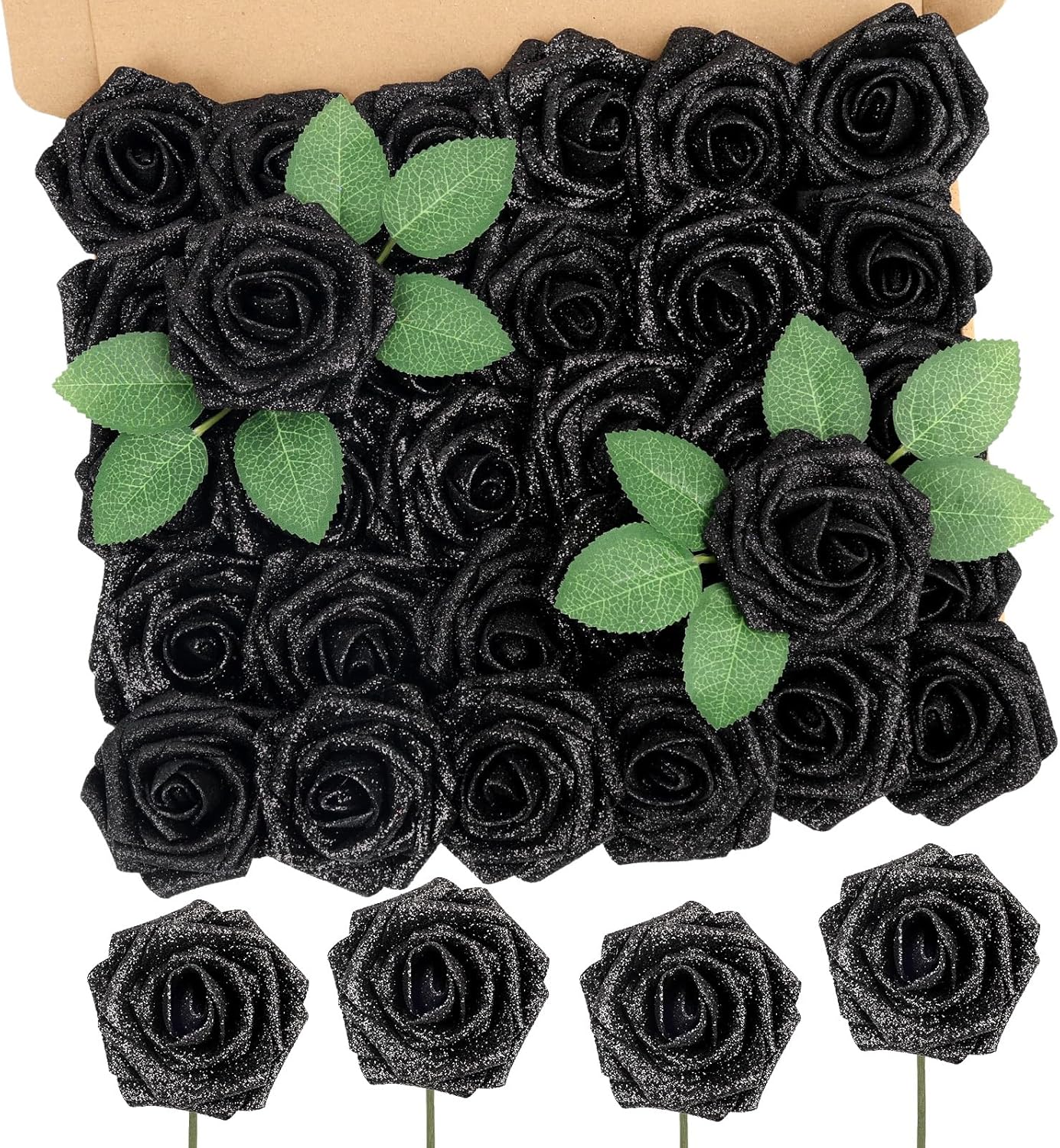 Beige Artificial Flowers — Glitter Black