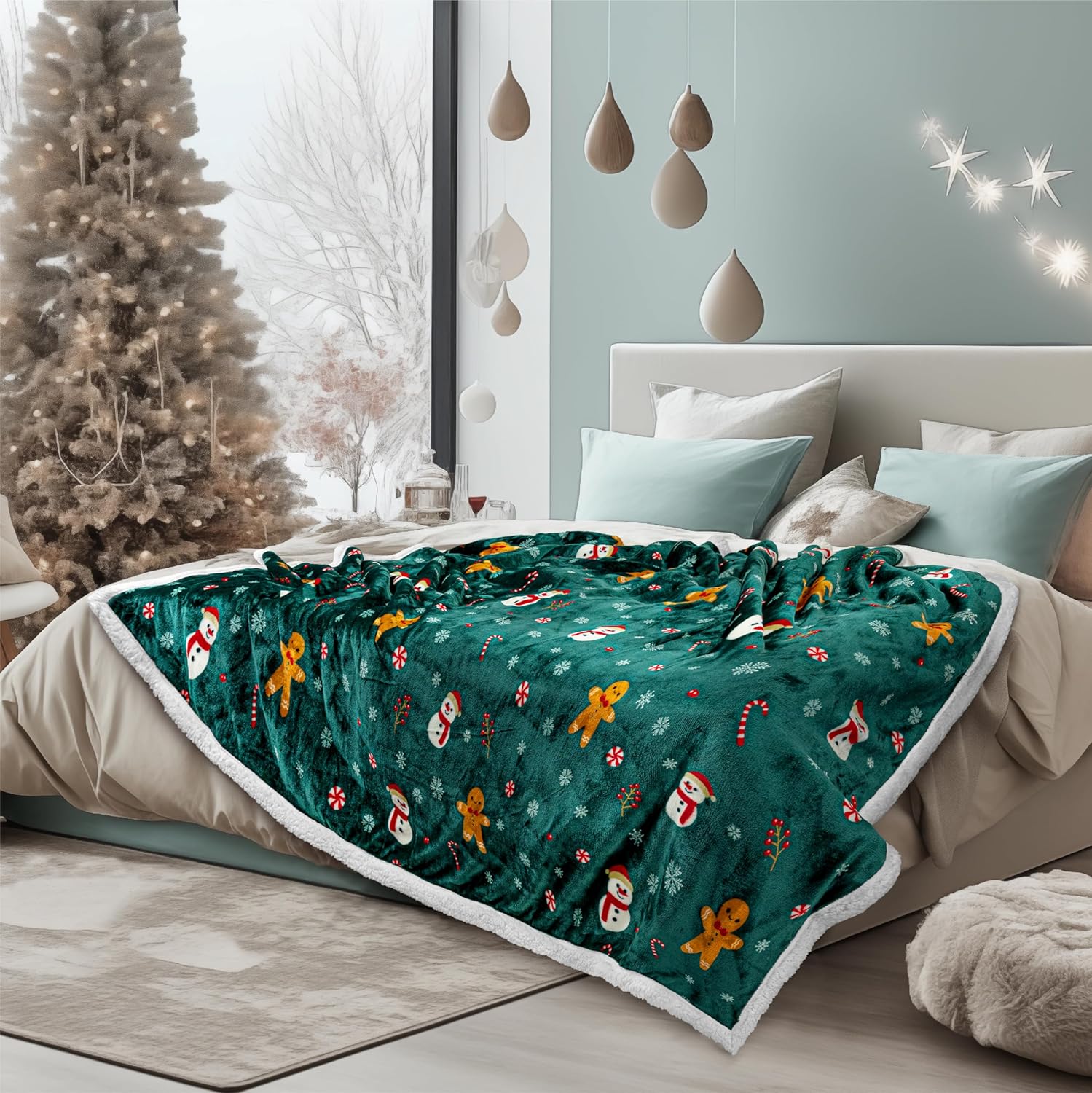 Beige Throw Pillow — 60" — Green Gingerbread