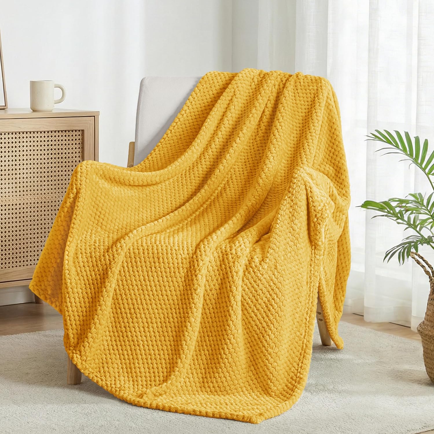 Beige Throw Pillow — 70" — Mustard Yellow