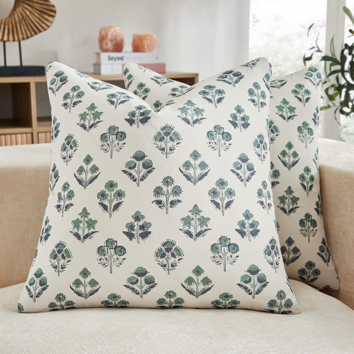 Boho Blue Pillow Cover — 18" — Green