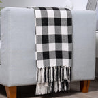 Chenille Boho Beige Throw Pillow — 50" — Plaid Black Off White