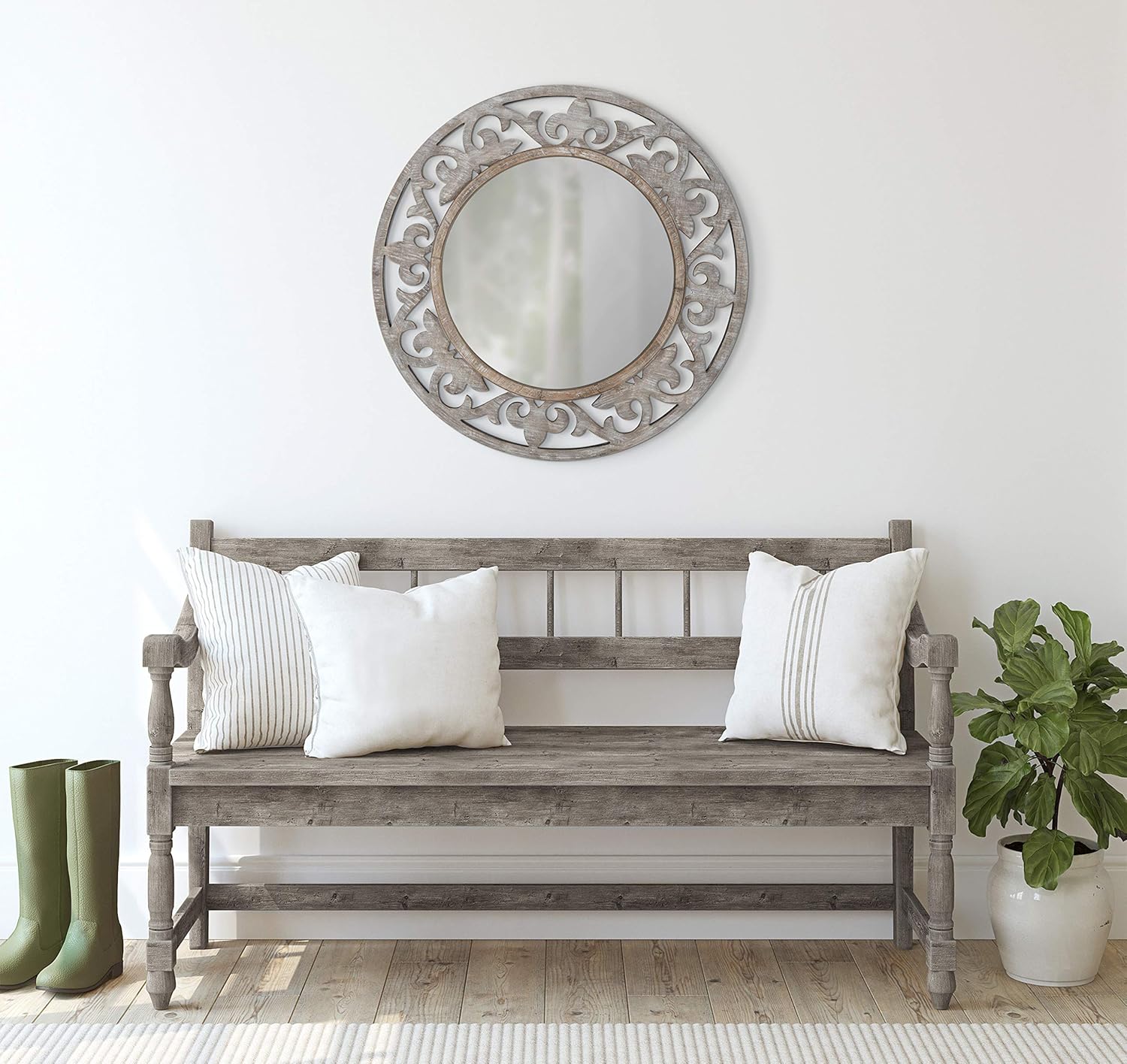 Vintage Farmhouse White Round Mirror — 31.5" - View 2