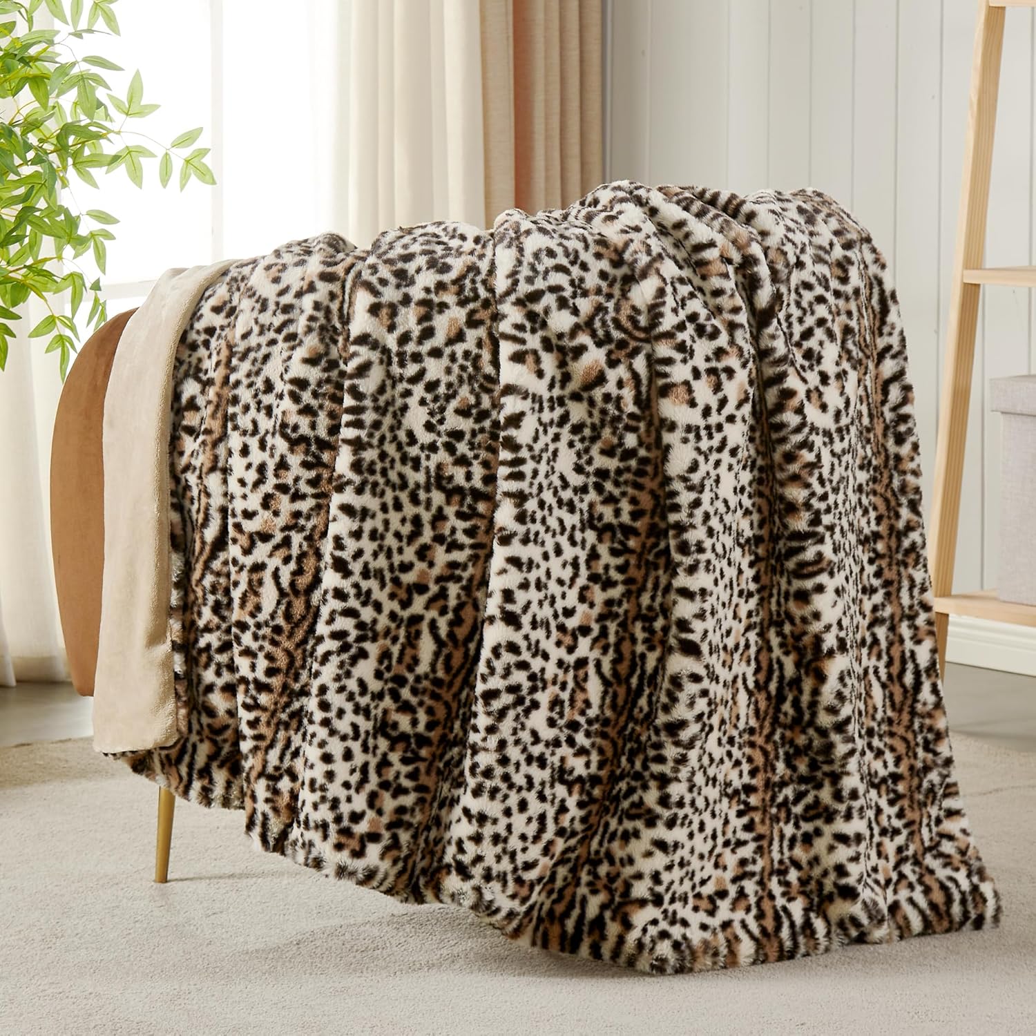 Beige Throw Pillow — 50" — Beige - Brown and Black Cheetah