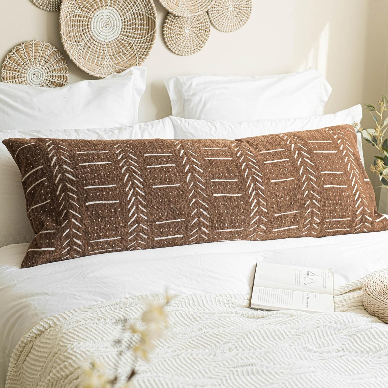 Lumbar Boho Beige Throw Pillow Cover — 20" — 54" x 20" (Pack of 1)