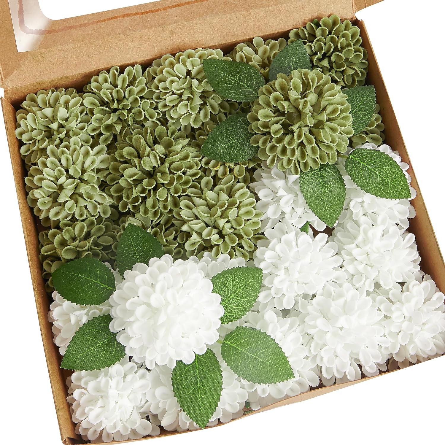 Beige Artificial Flowers — Elf Green and White Dahlia
