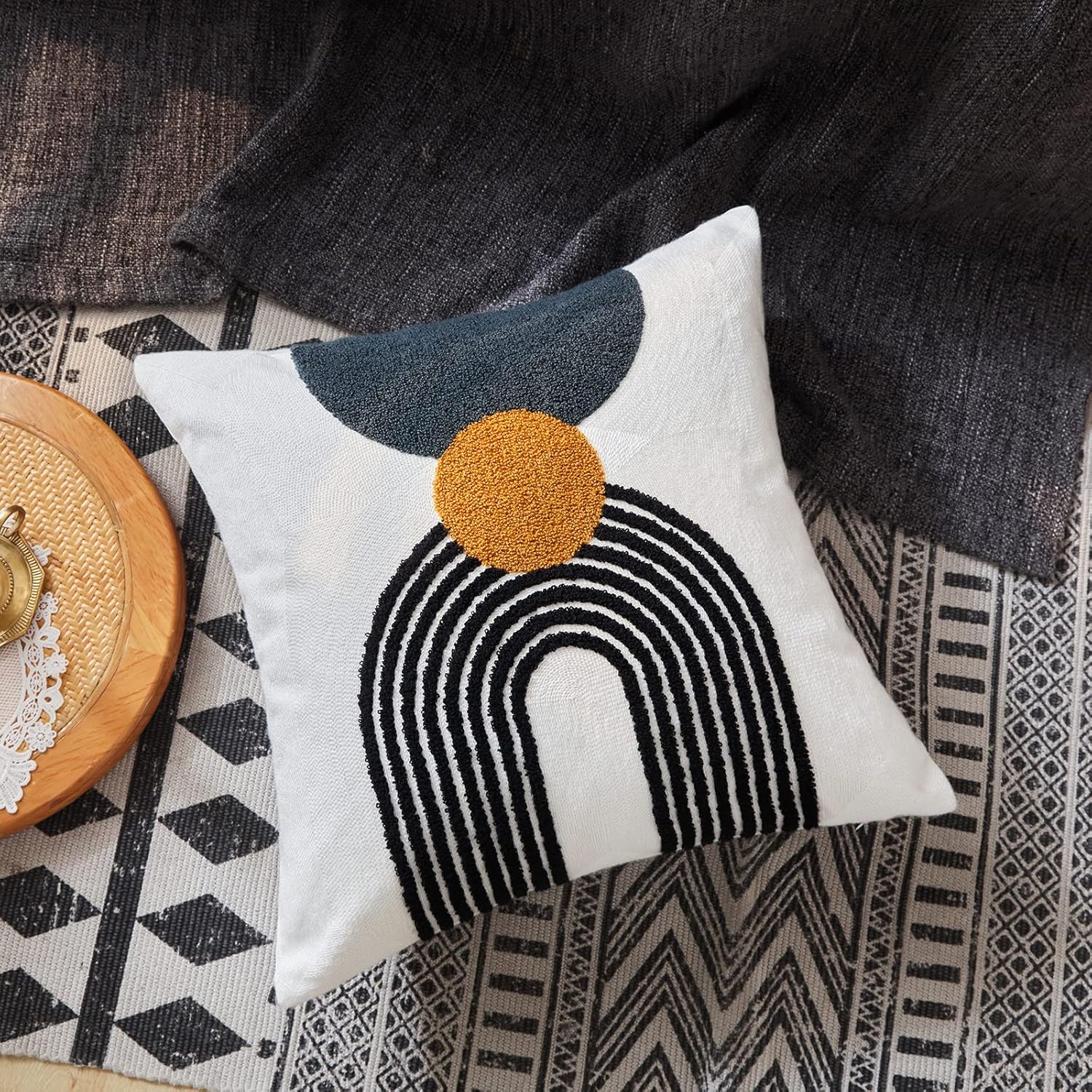Vintage Boho Black Throw Pillow Cover — 18x18 — Black&gold