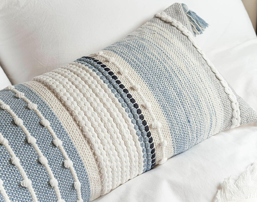 Lumbar Boho Blue Pillow Cover — 36" - View 9