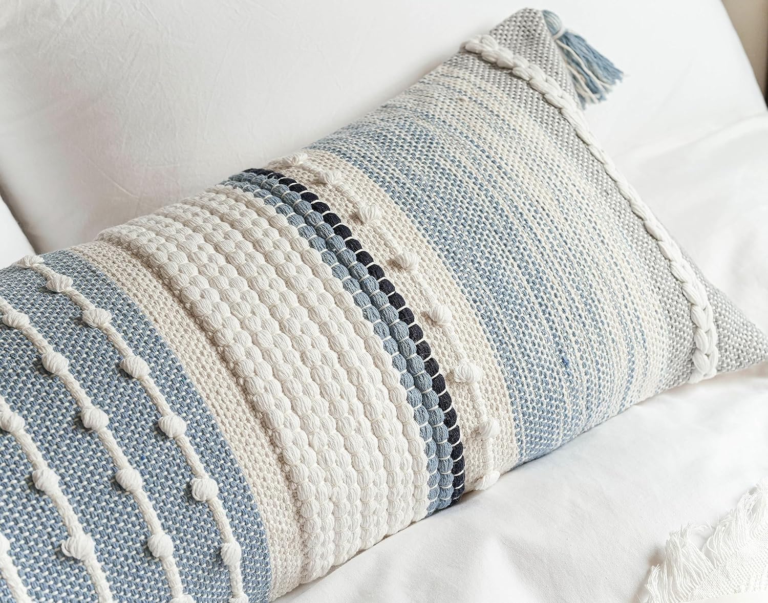 Lumbar Boho Blue Pillow Cover — 36" - View 9