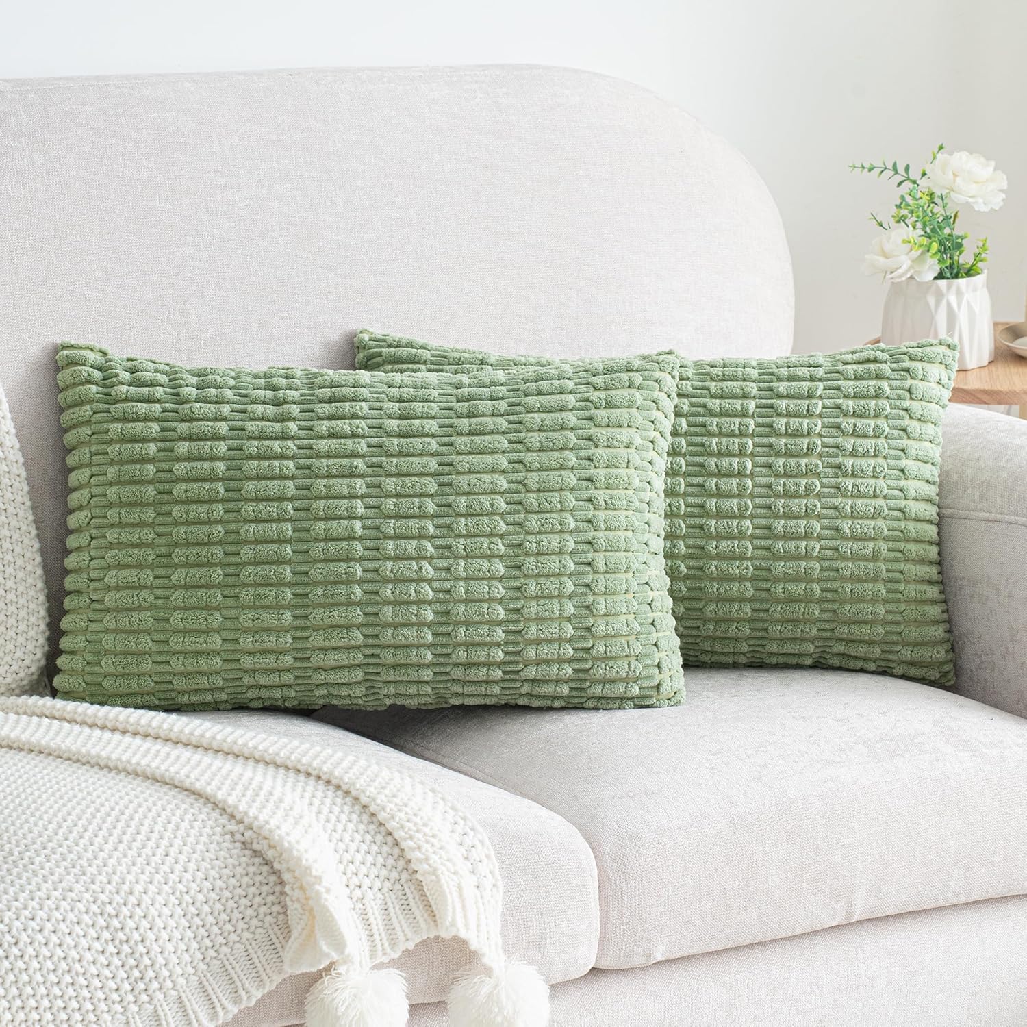 Lumbar Boho Beige Throw Pillow Cover — 20" — 20" x 12" (Pack of 2)
