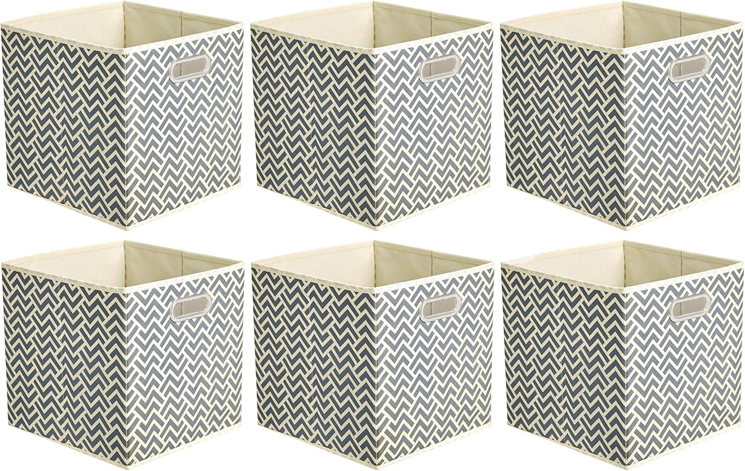 Beige Storage Bin — 10.5" — Chevron Grey