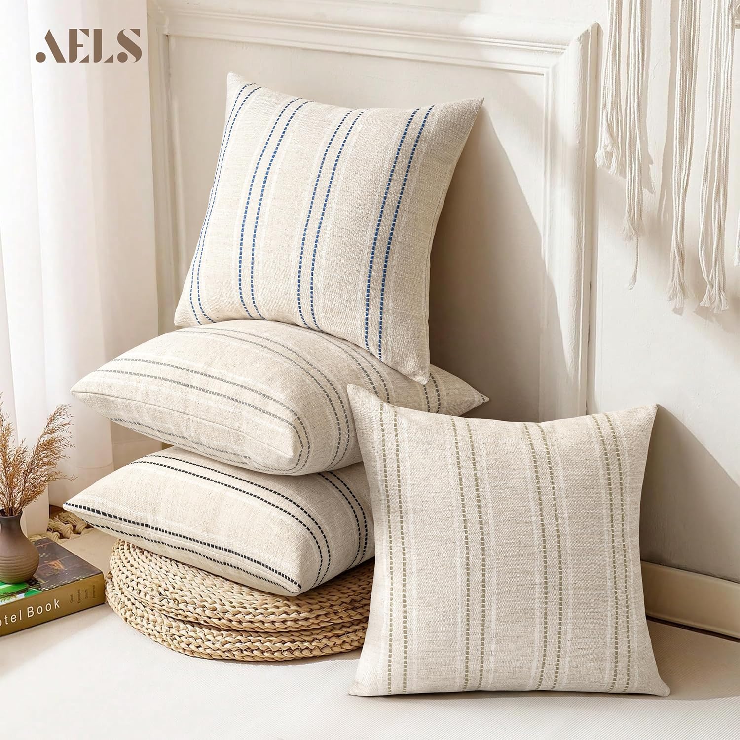 Linen Boho Fabric Throw Pillow Cover — 18" - View 6
