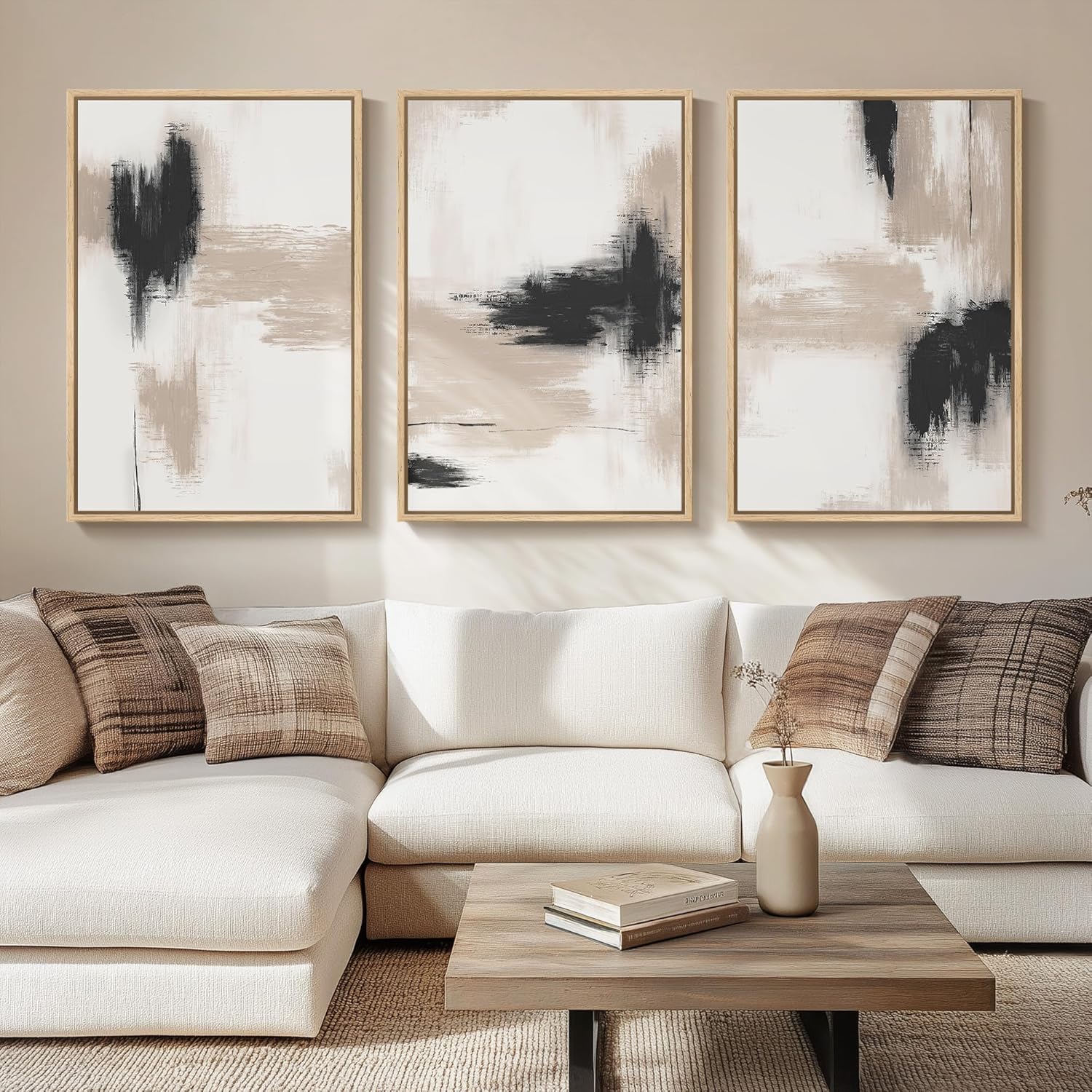 Framed Modern Beige Wall Decor — 24" — 24" W x 36" H x 3Pcs