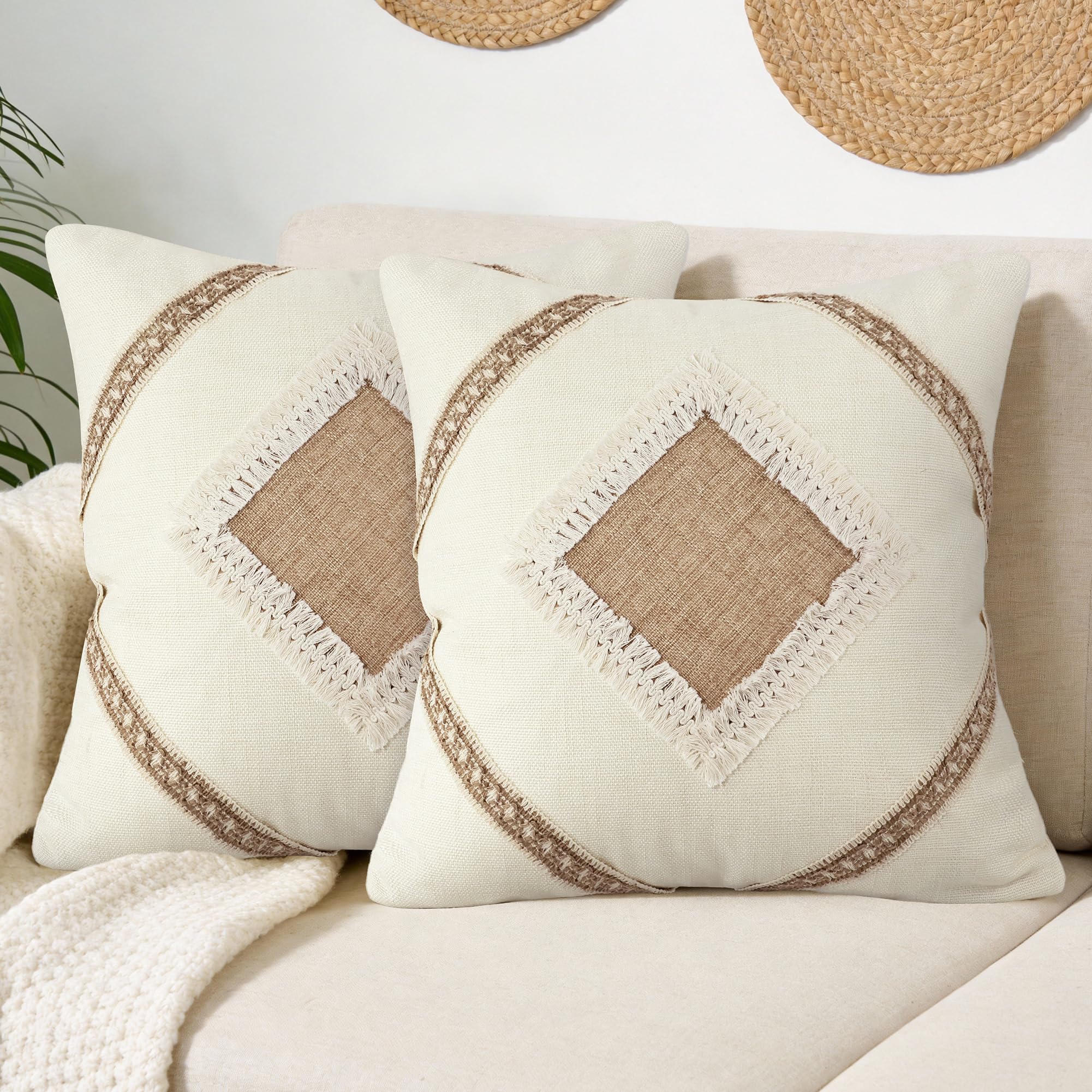 Linen Boho Beige Throw Pillow Cover — 18"