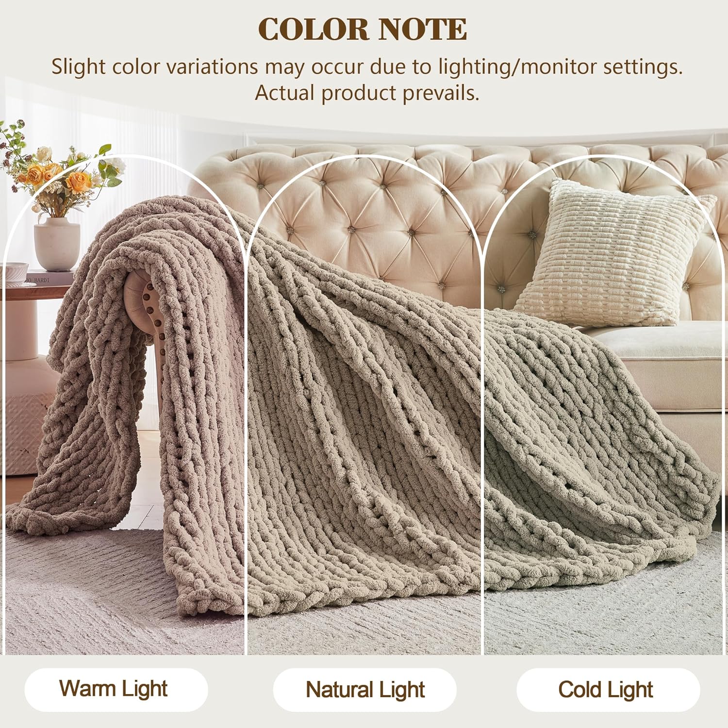 Knit Boho Beige Throw Pillow — 50" - View 2